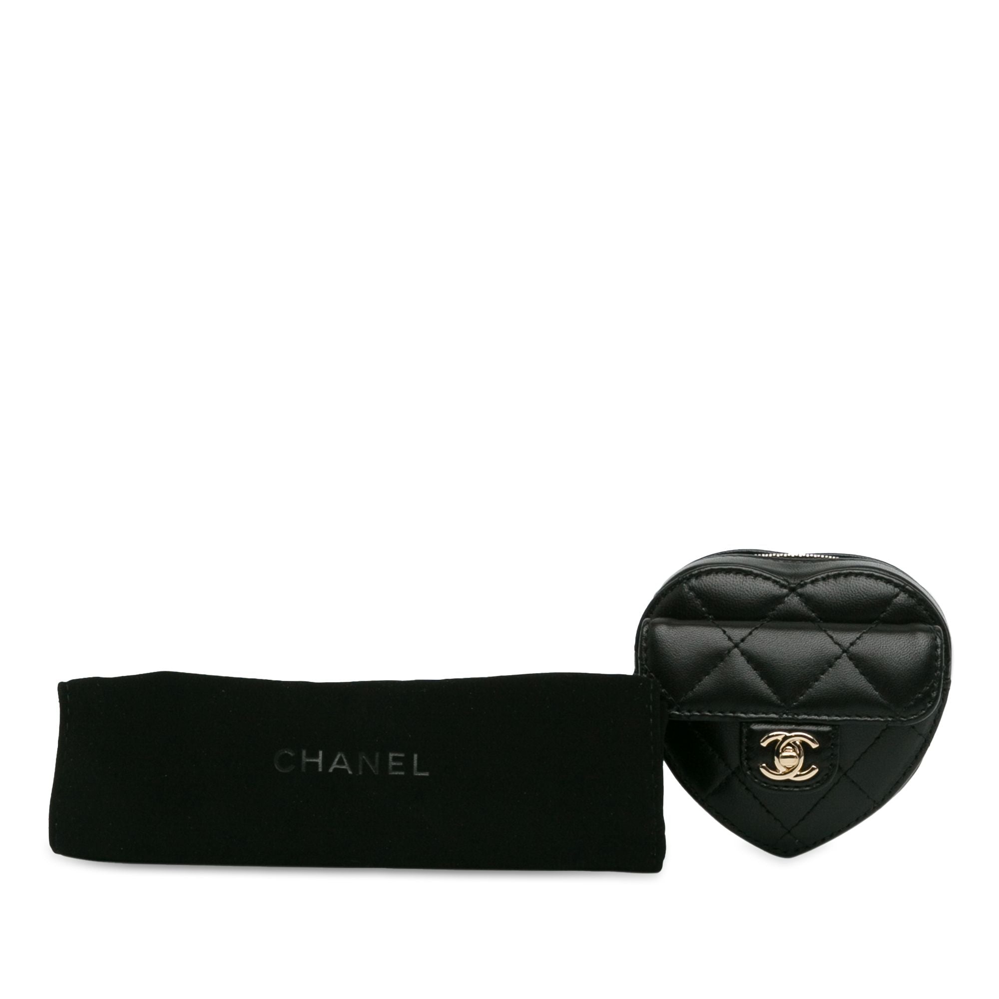 Chanel Lambskin CC In Love Heart Zipped Arm Coin Purse Black