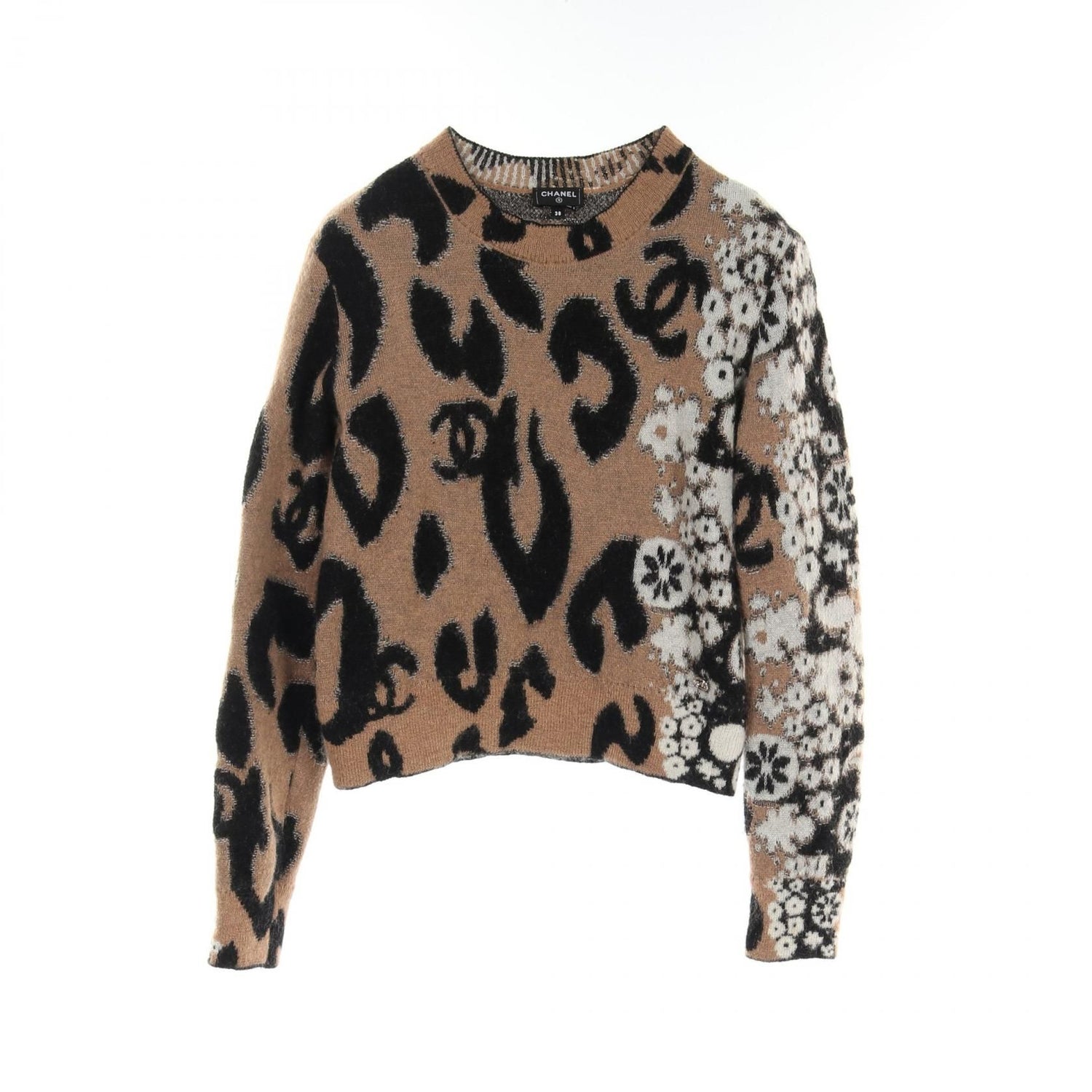 Chanel Brown Black White Coco Mark Knit Cashmere Moheya P 75361k 10782