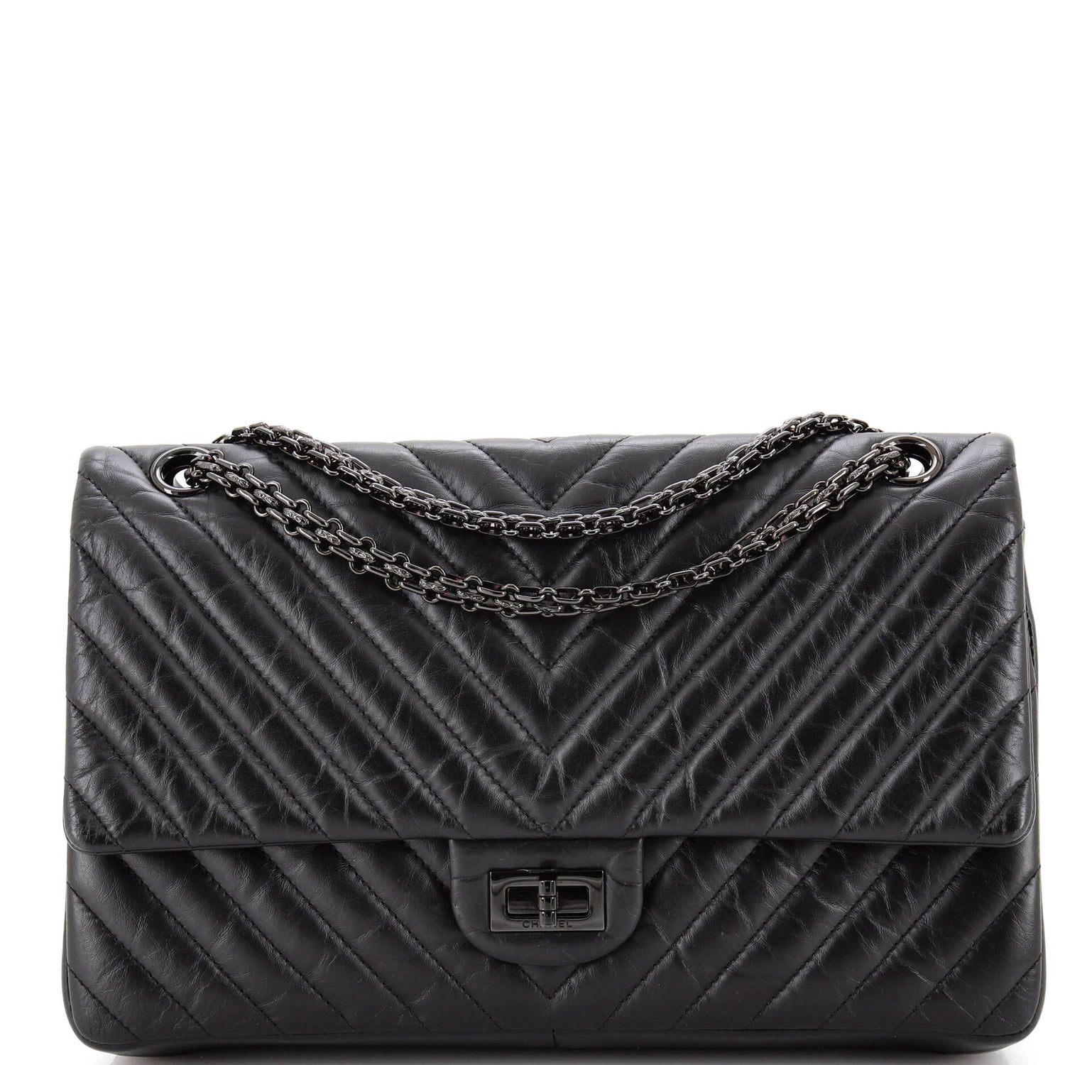 Chanel So Black Reissue 2.55 Flap Bag Chevron Aged Calfskin 226