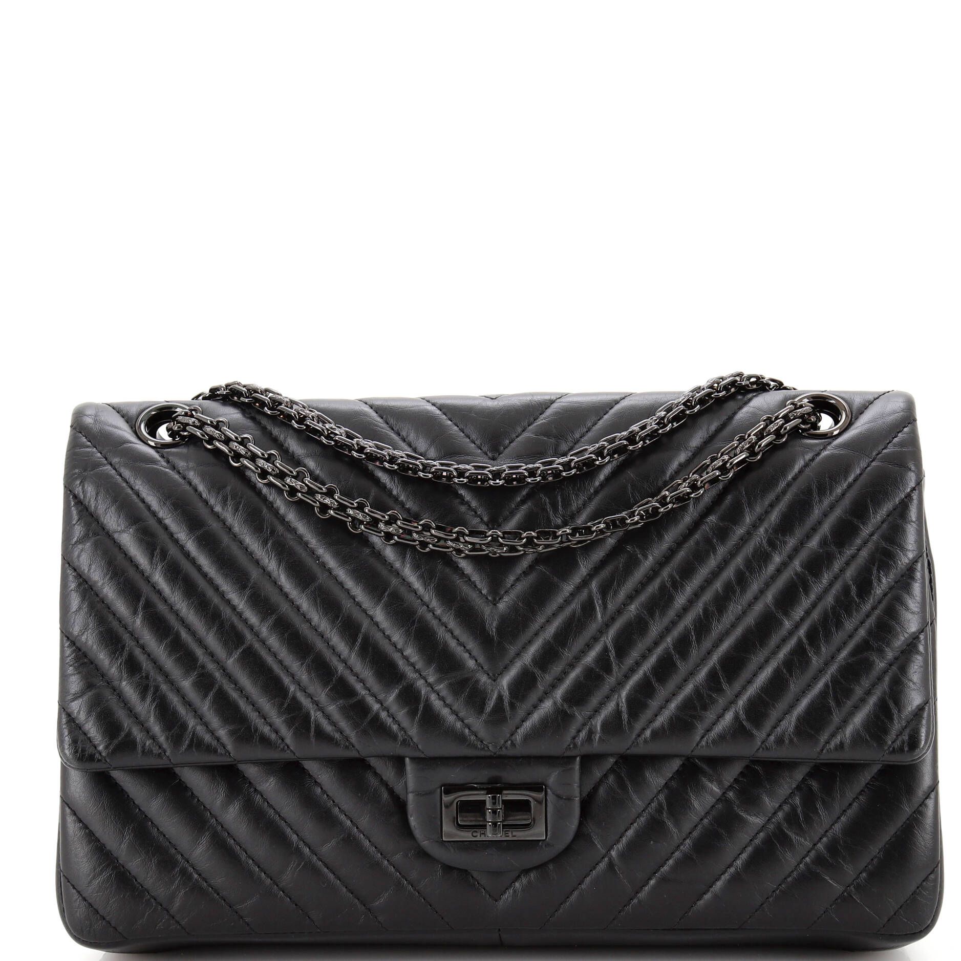 Chanel So Black Reissue 2.55 Flap Bag Chevron Aged Calfskin 226