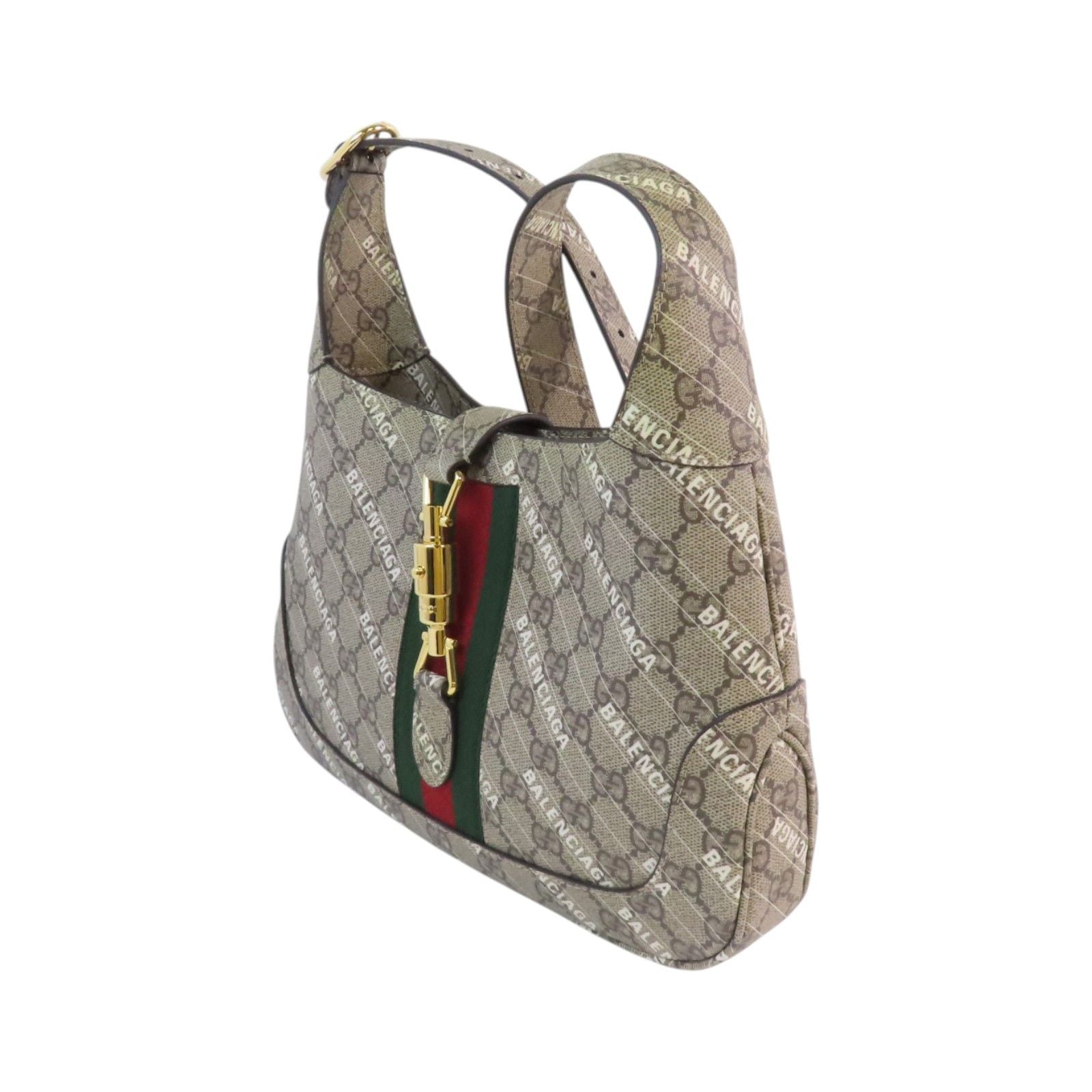 Gucci Painted Canvas Guccix Baleniaga Jackie 1961 Gold Handmade Shoulder And Back Bag 2way Shoulder Bag Brown Pvc Coated