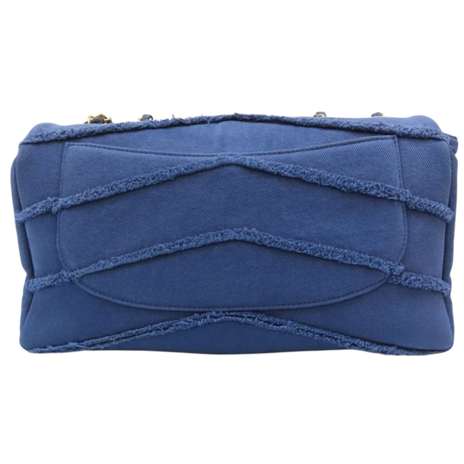 Chanel Coco Shoulder Handbag Blue Chevron Quilted Denim