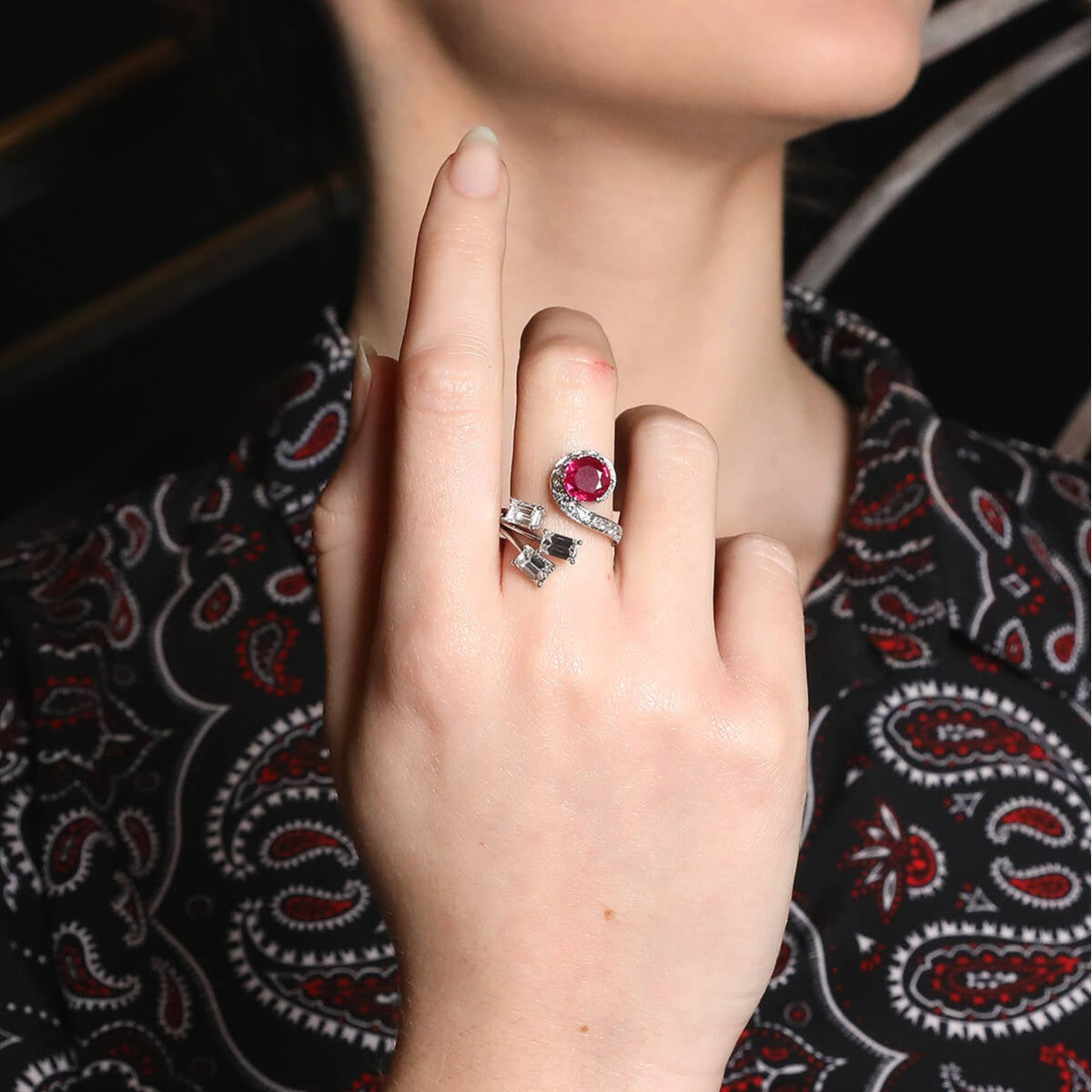 Ruby, diamonds and gold ring