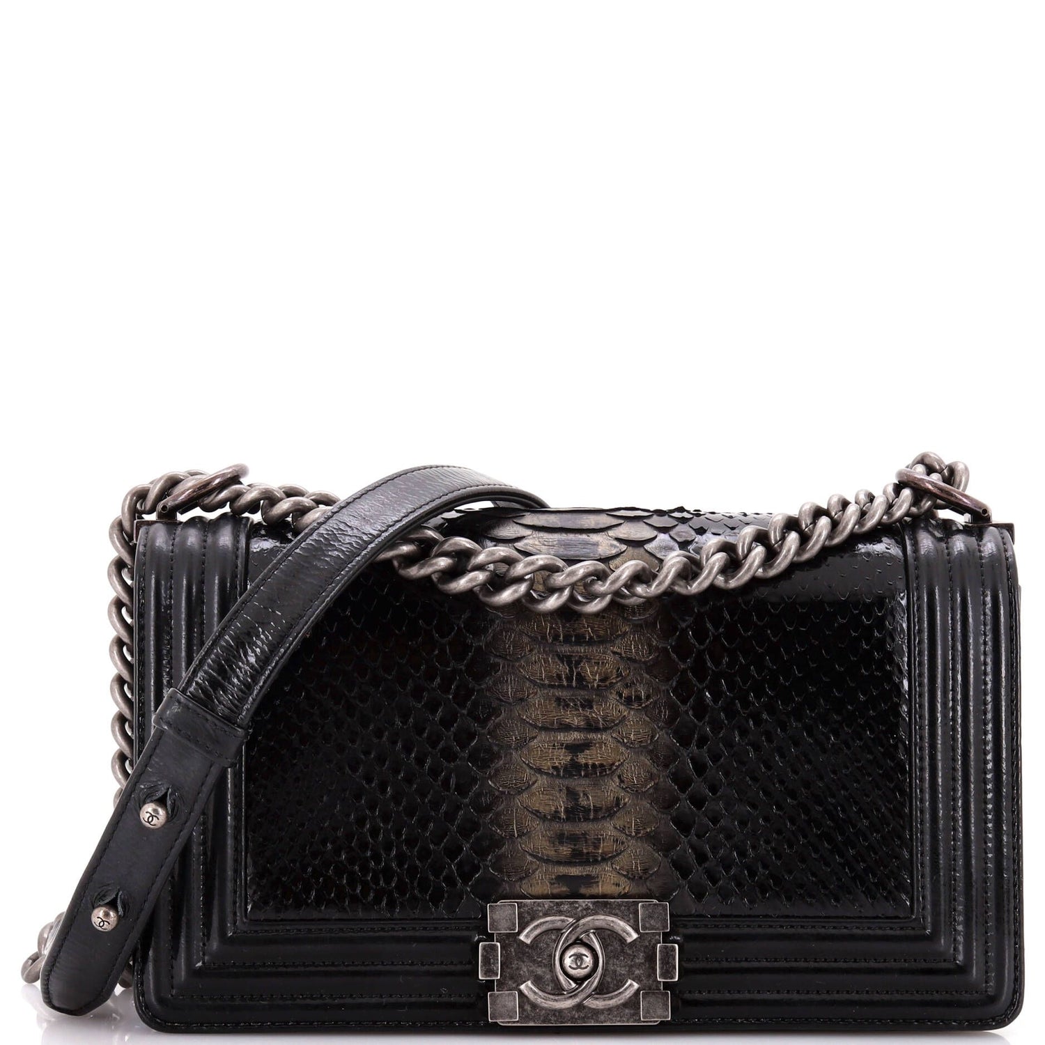 Chanel Boy Flap Bag Python And Patent Old Medium
