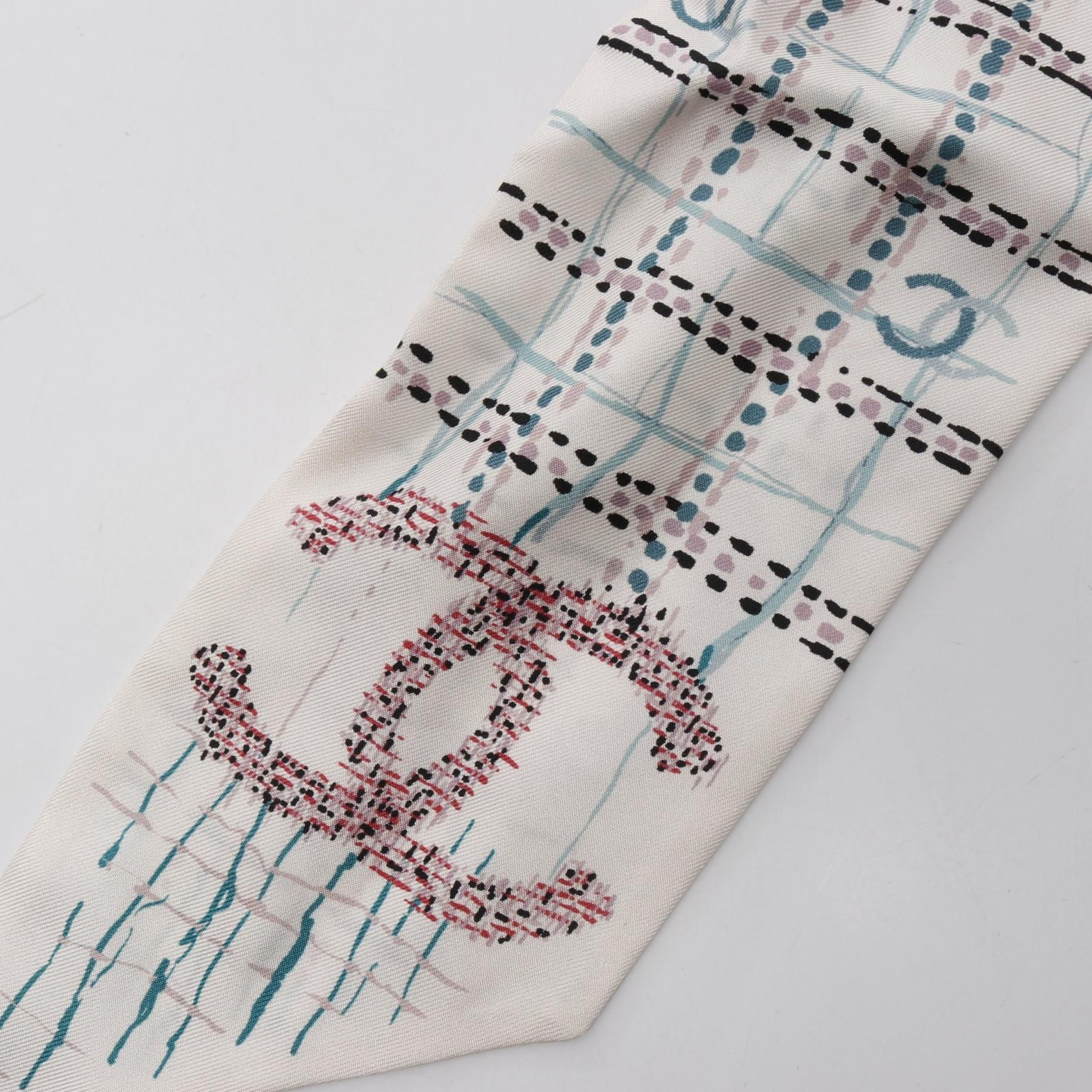 Chanel White Multicolor Coco Mark Scrunchie Scarf Silk