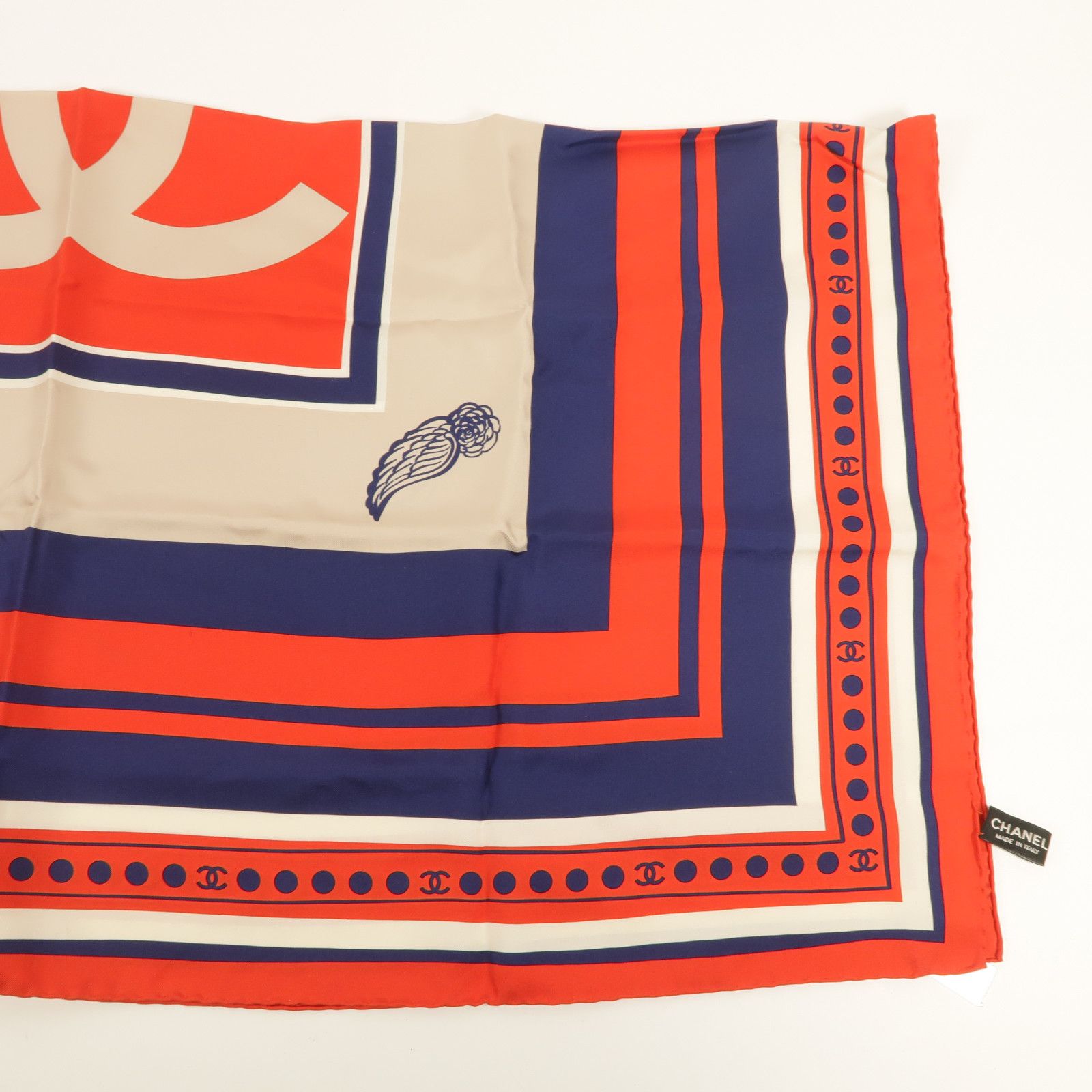 Chanel Red Navy Red/blue _ Quality _ Width Scarf Silk