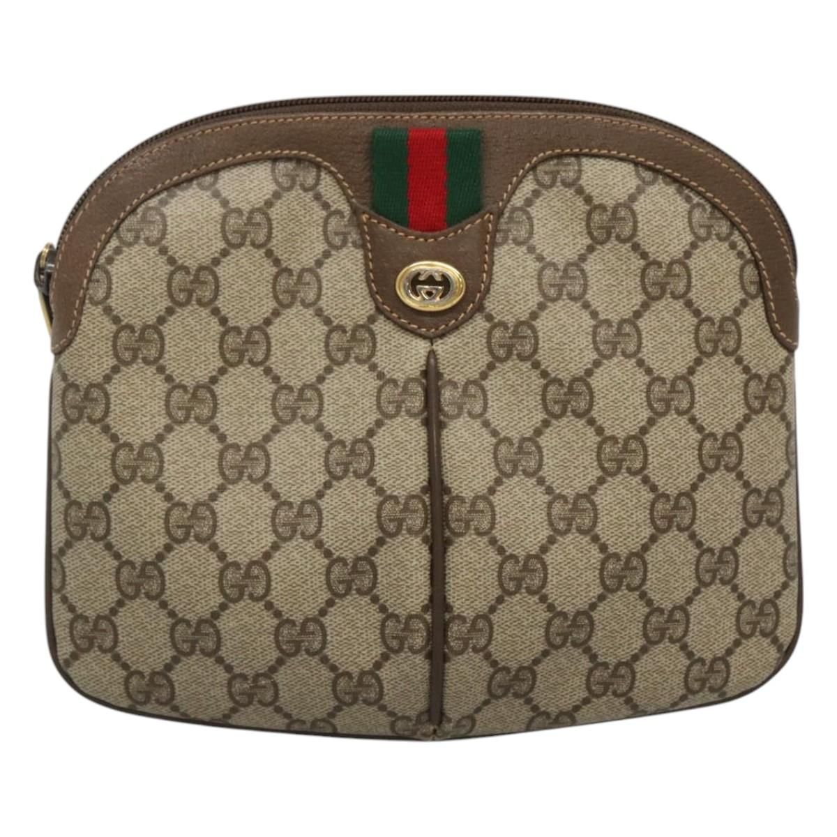 Gucci Gg Supreme Web Sherry Line Shoulder Bag Pvc Beige Red Green Auth