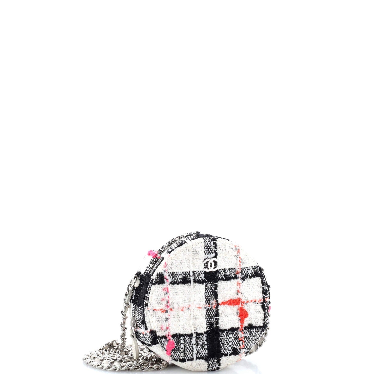 Chanel Round Clutch With Chain Quilted Tweed Mini