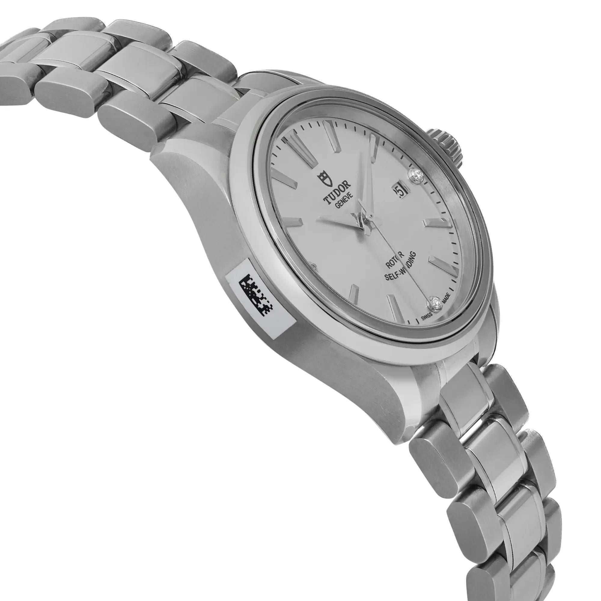 Tudor Style 28mm Stainless Steel Silver Diamond Dial Ladies Watch 12100-0003