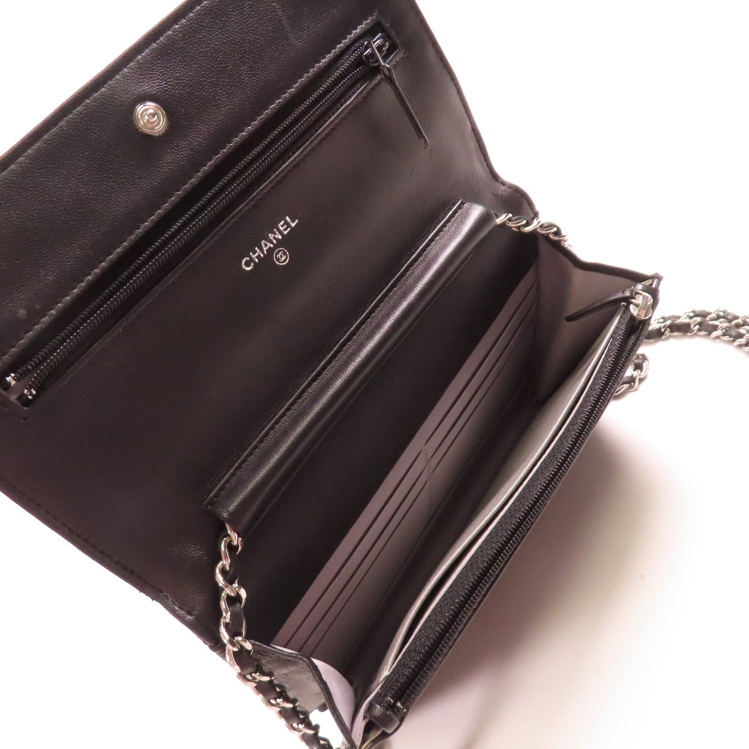 Chanel Lambskin Camellia Embossed Wallet on Chain WOC
