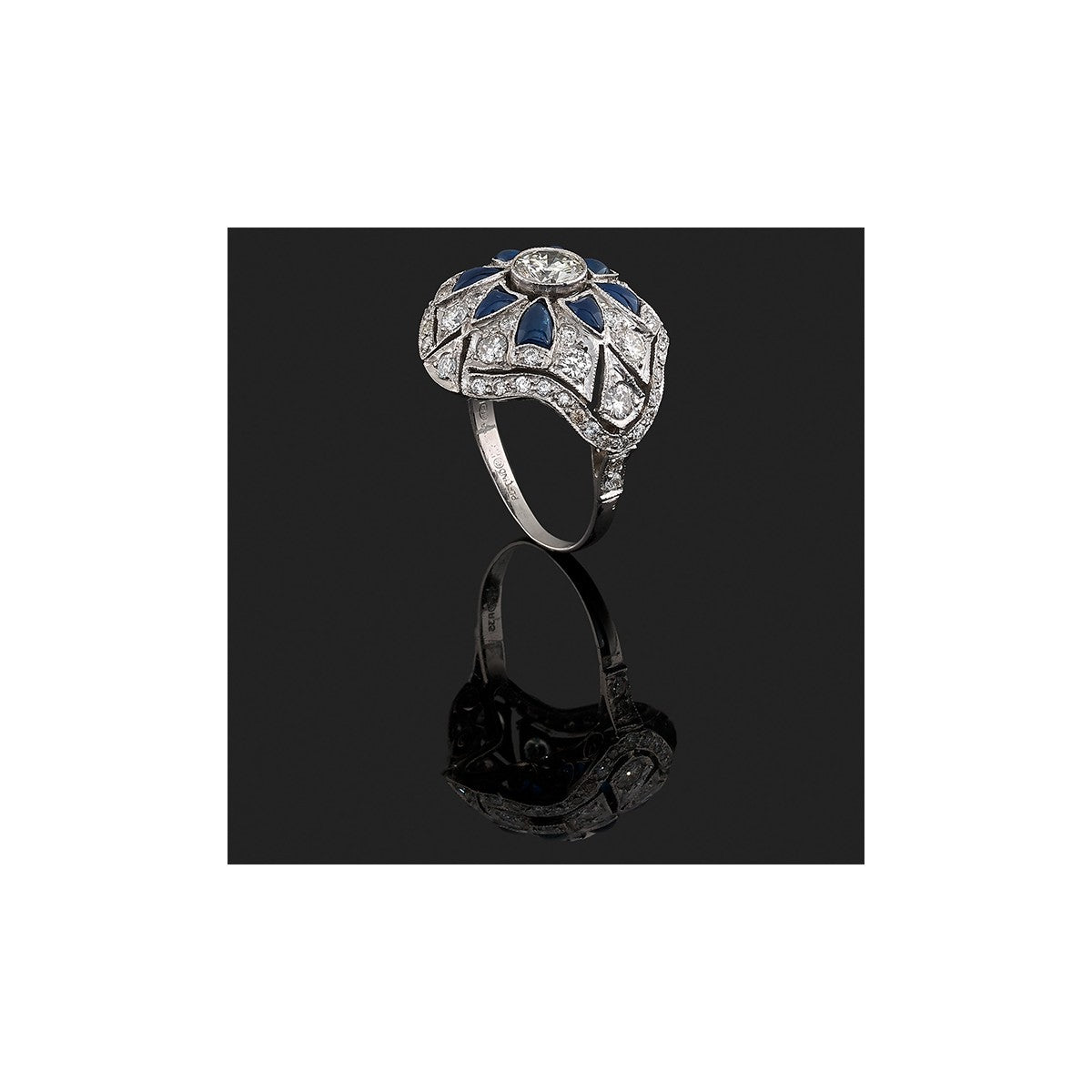 Sapphires, diamonds and platinum ring