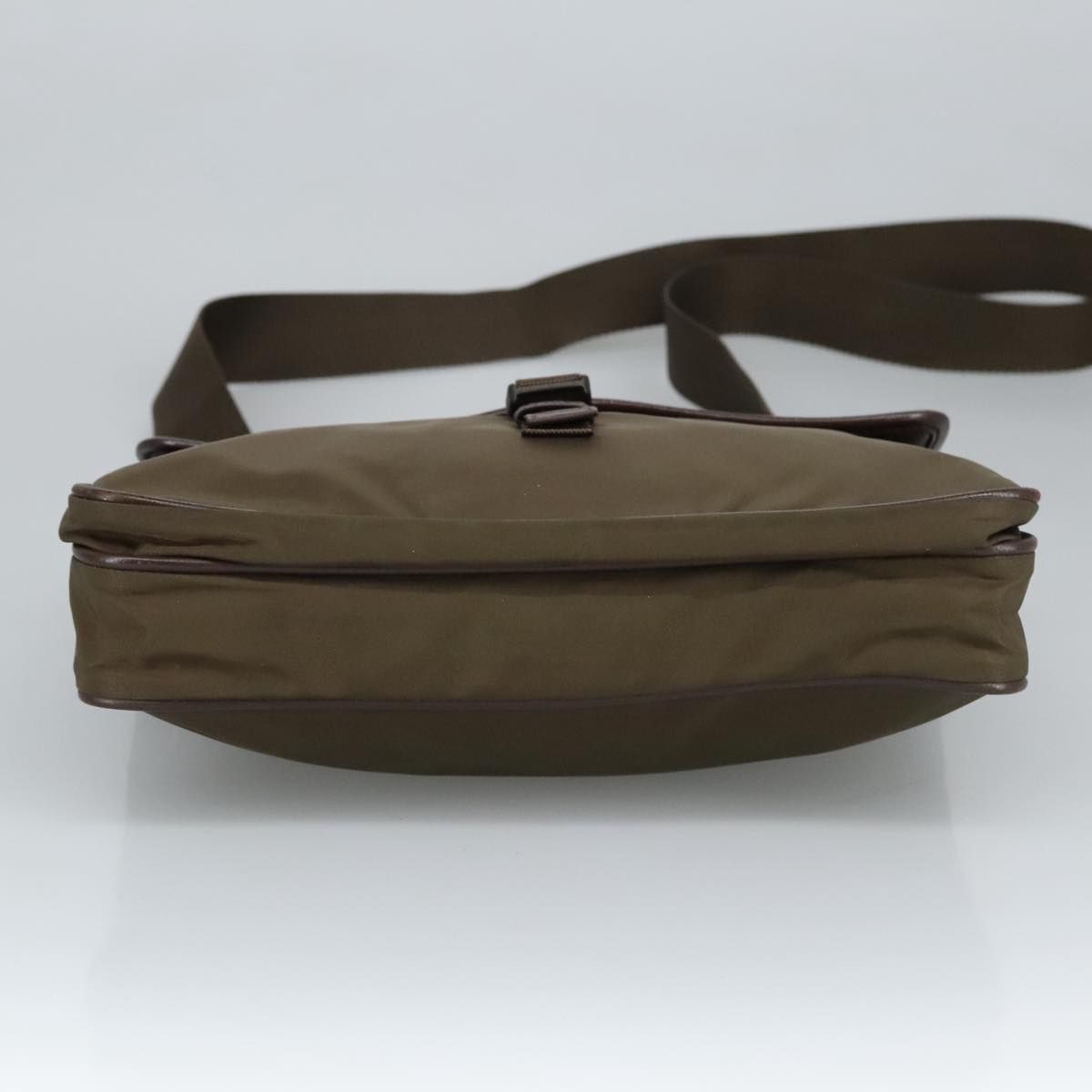 Prada Shoulder Bag Nylon Khaki Brown Silver Auth