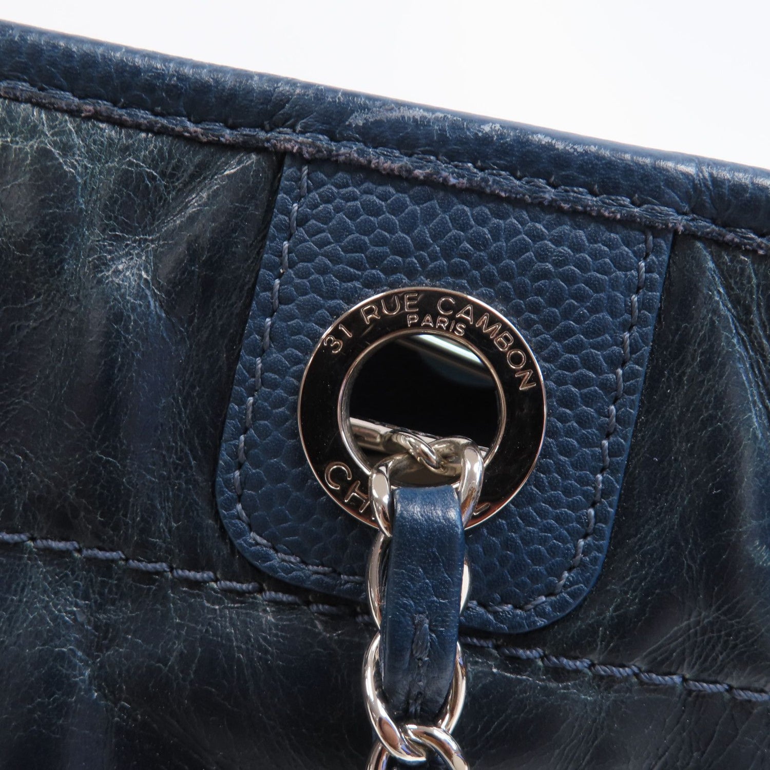 Chanel Blue Cowhide Leather Tote Ginpaku Hand-turned Bag Blue Tote Bag Calfskin (cowhide)