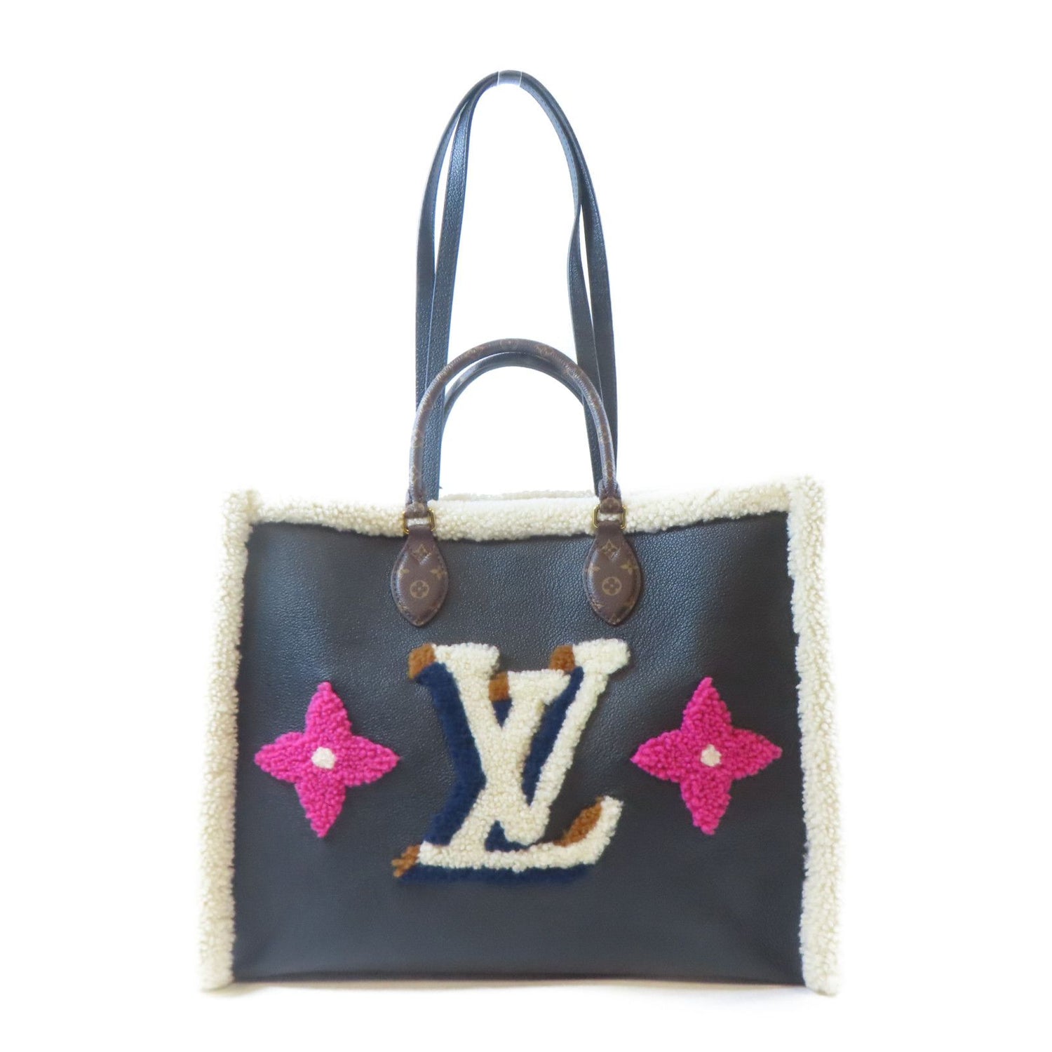 Louis Vuitton Cowhide Leather/wool On The Go Gm Tote Bag Hand-handed Shoulder Bag Black/white Black White Black 2way Sho