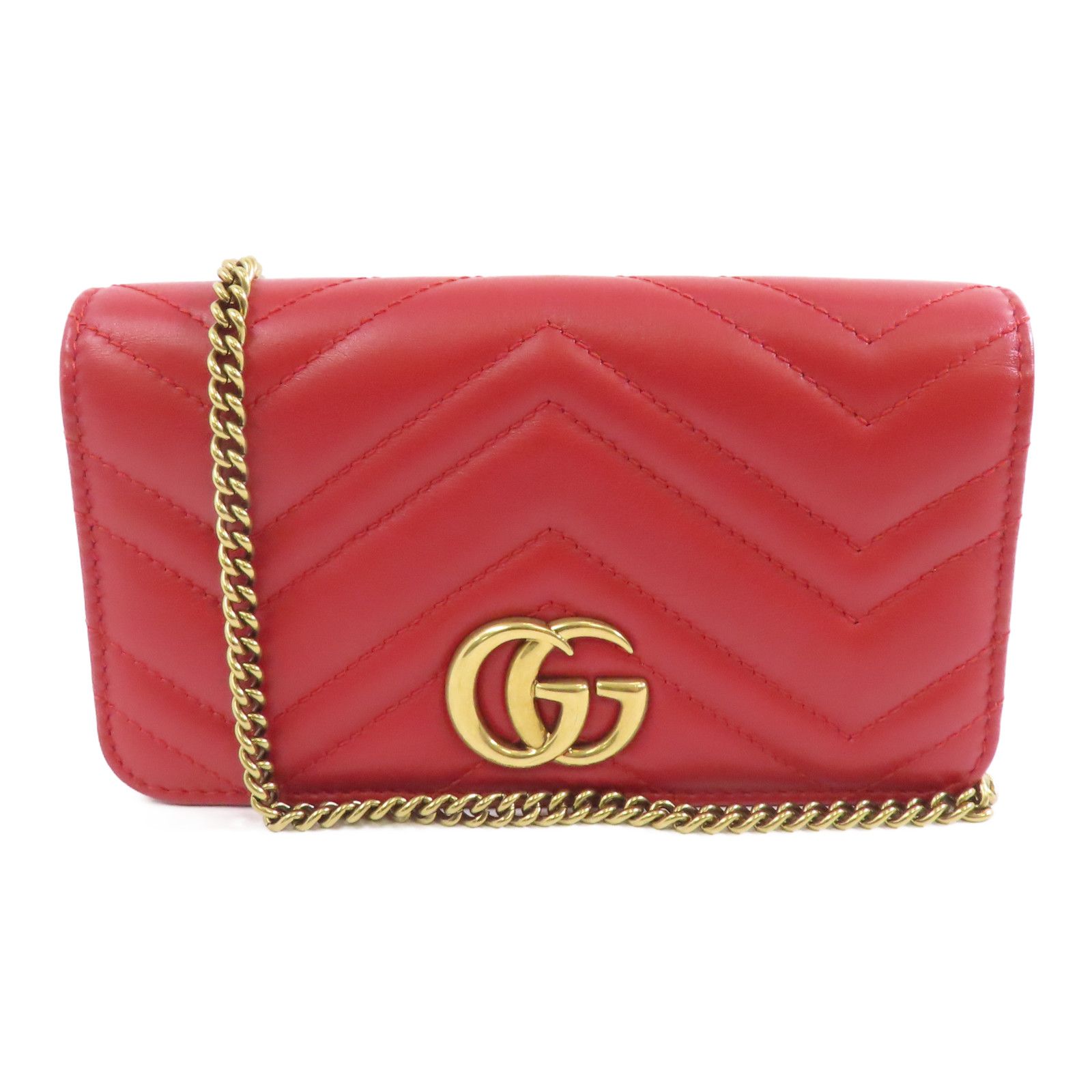 Gucci Cowhide Leather Gg Marmont Gold Bag Crimson Shoulder Bag Red Calfskin (cowhide) 488426