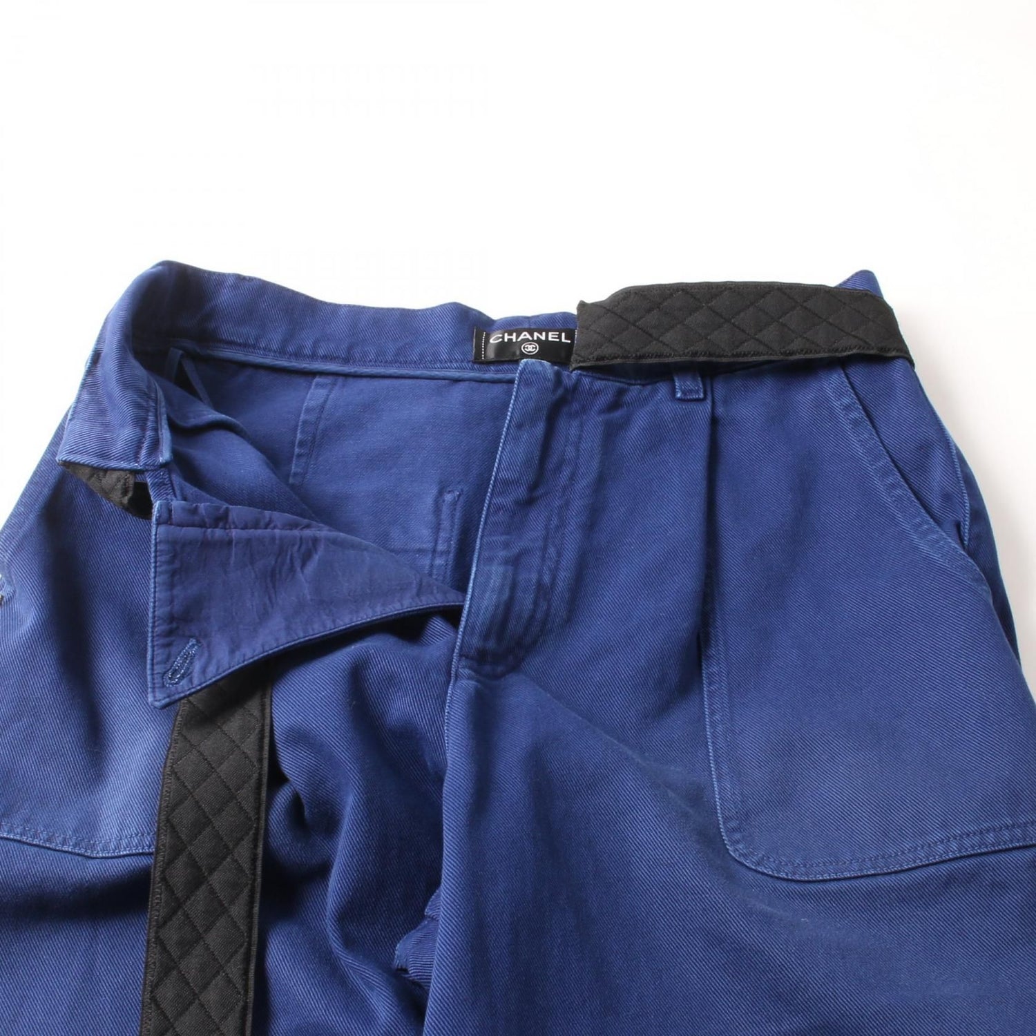 Chanel Navy With Matelasse Ribbon Denim Pants Cotton P 58416v 44378