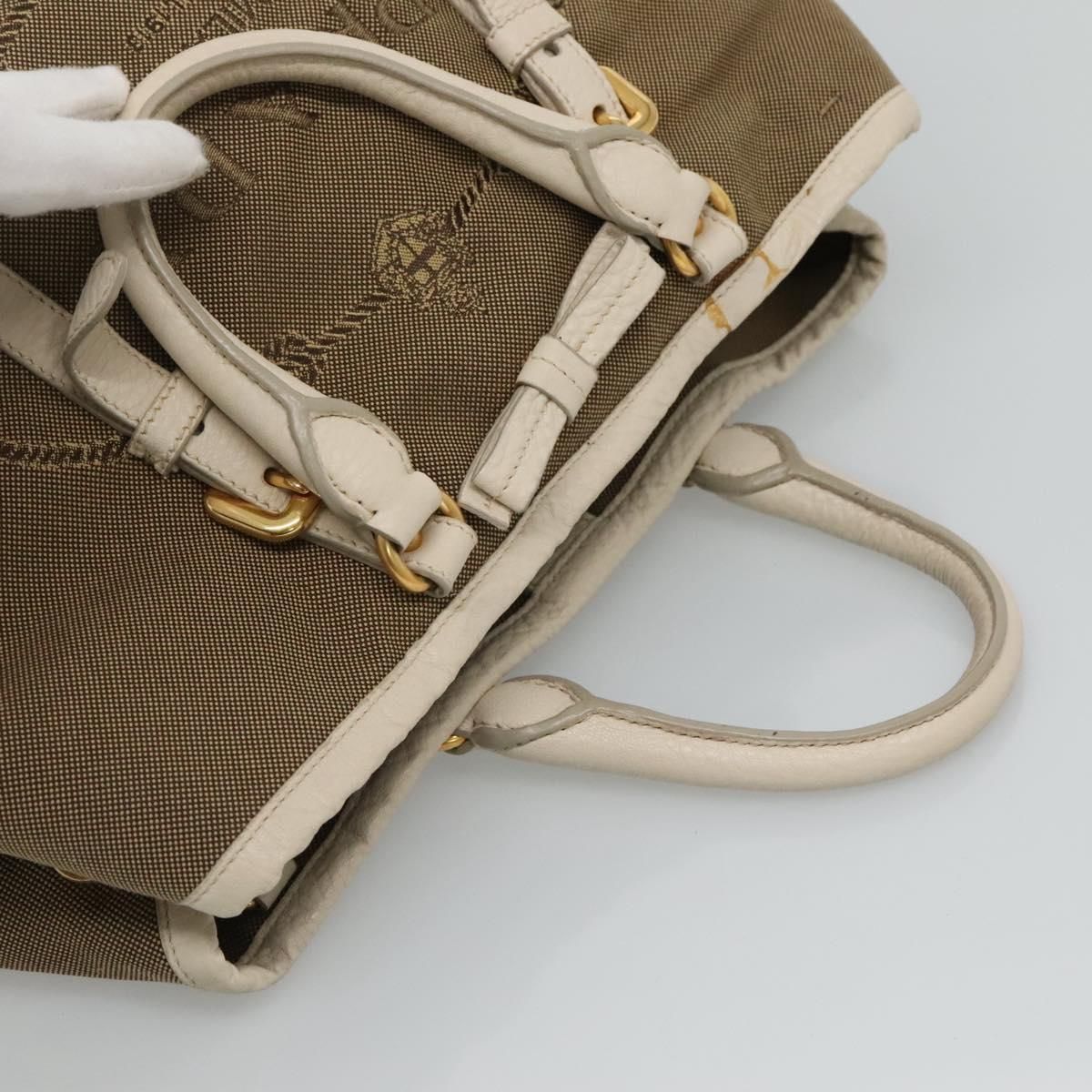 Prada Hand Bag Canvas Beige White Gold Auth