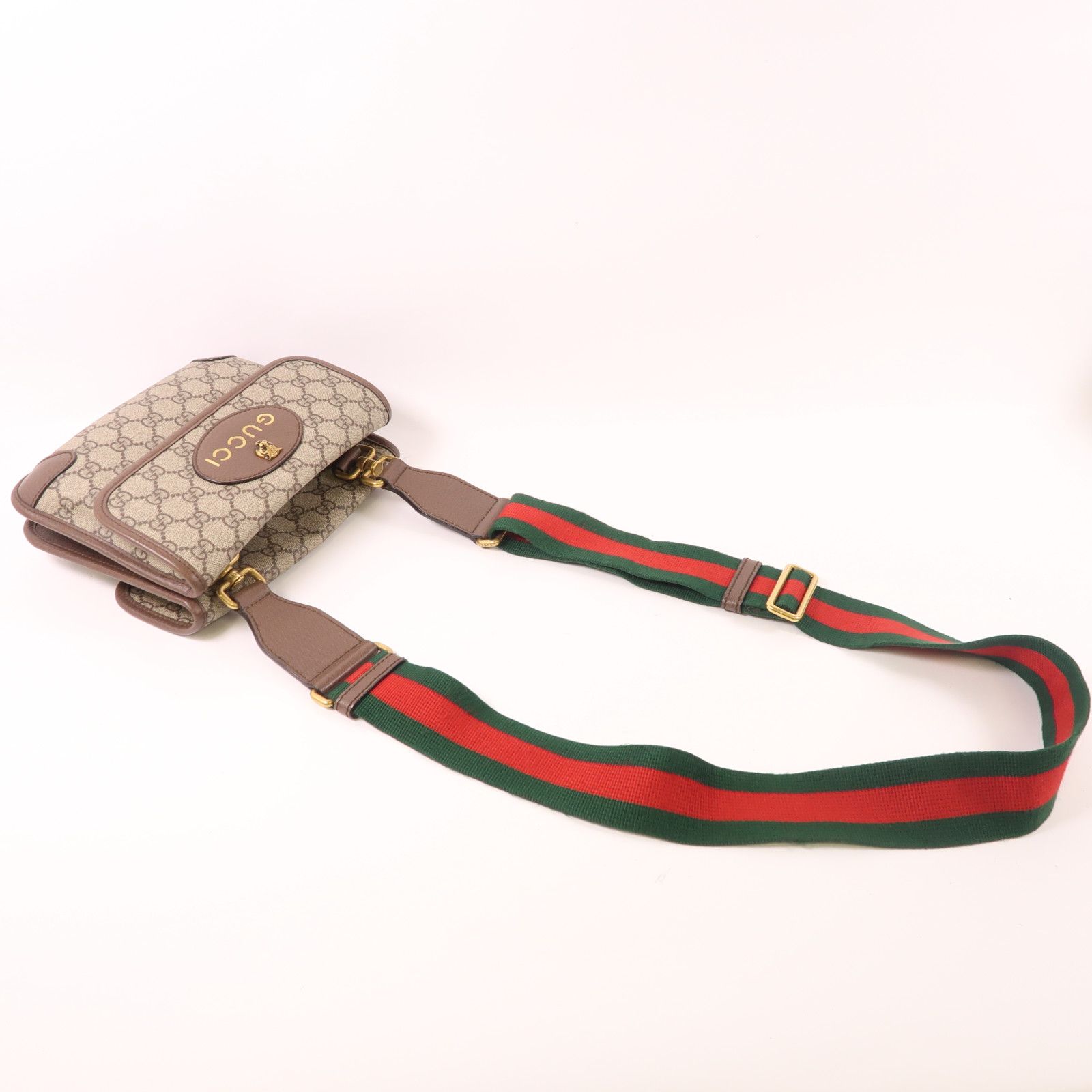 Gucci Painted Canvas Neo Vintage Small Gold Shoulder Bag Brown Pvc Coated Canvas 501050