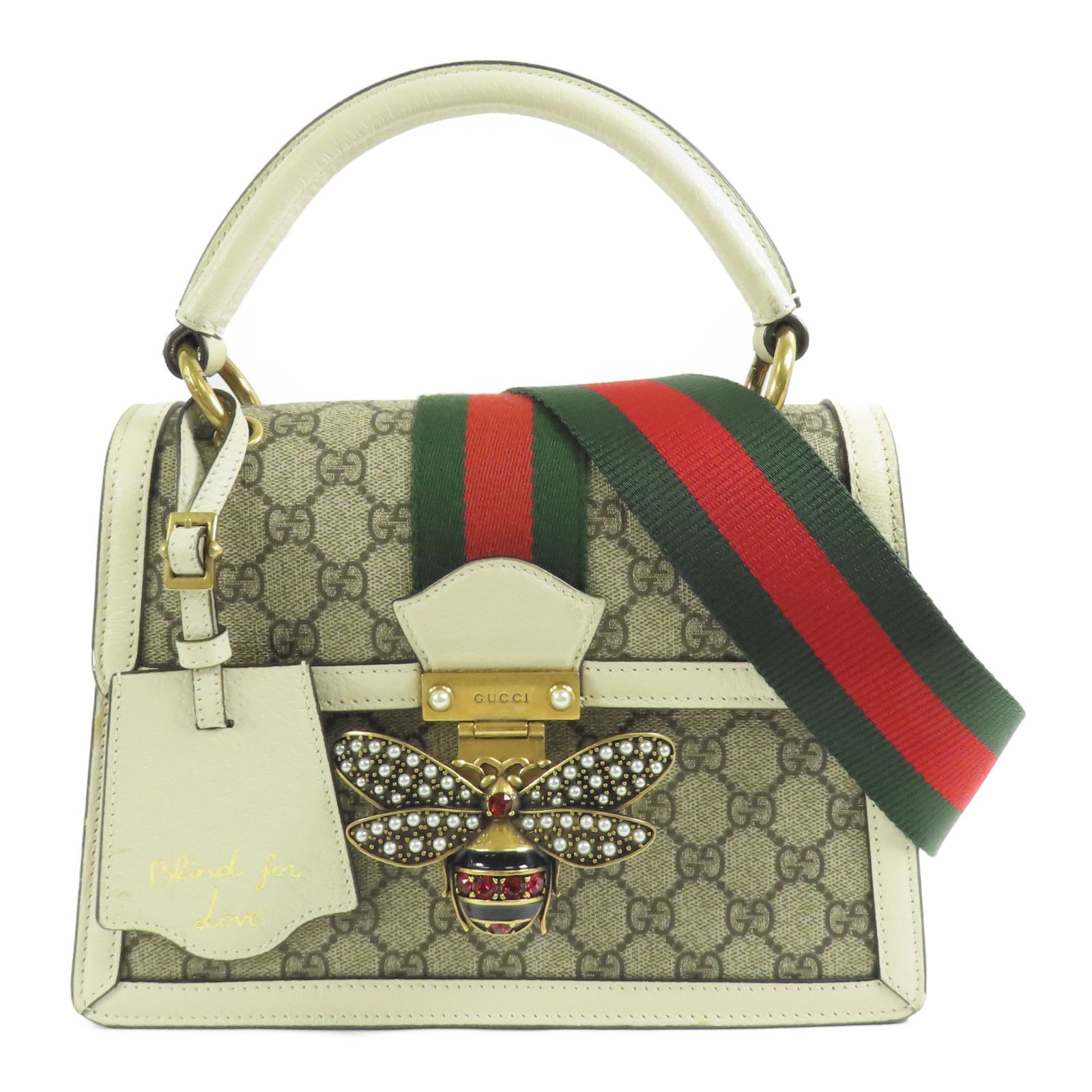 Gucci GG Supreme Monogram Small Queen Margaret Top Handle Bag Beige White