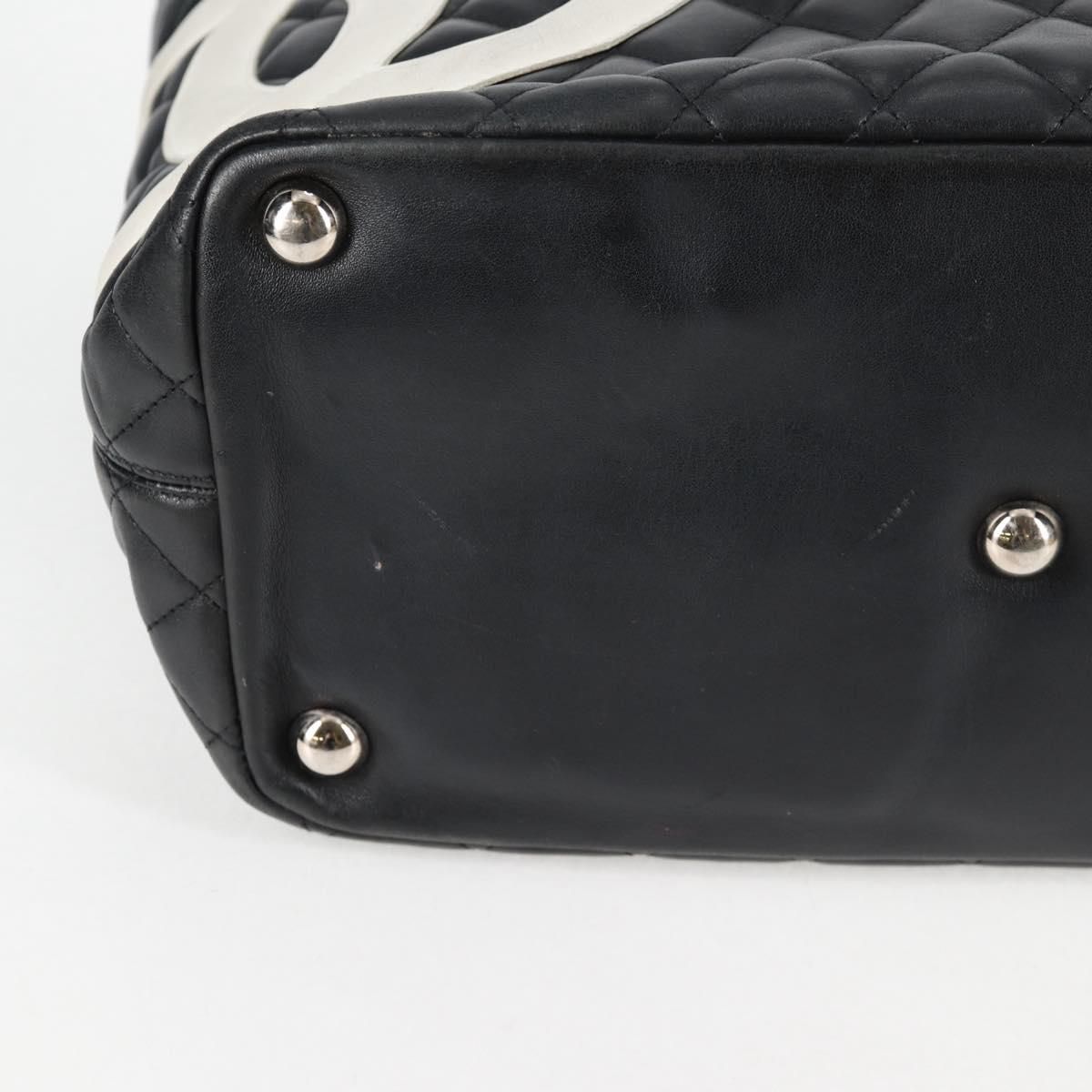 Chanel Cambon Line Matelasse Tote Bag Leather Black Silver Cc Auth