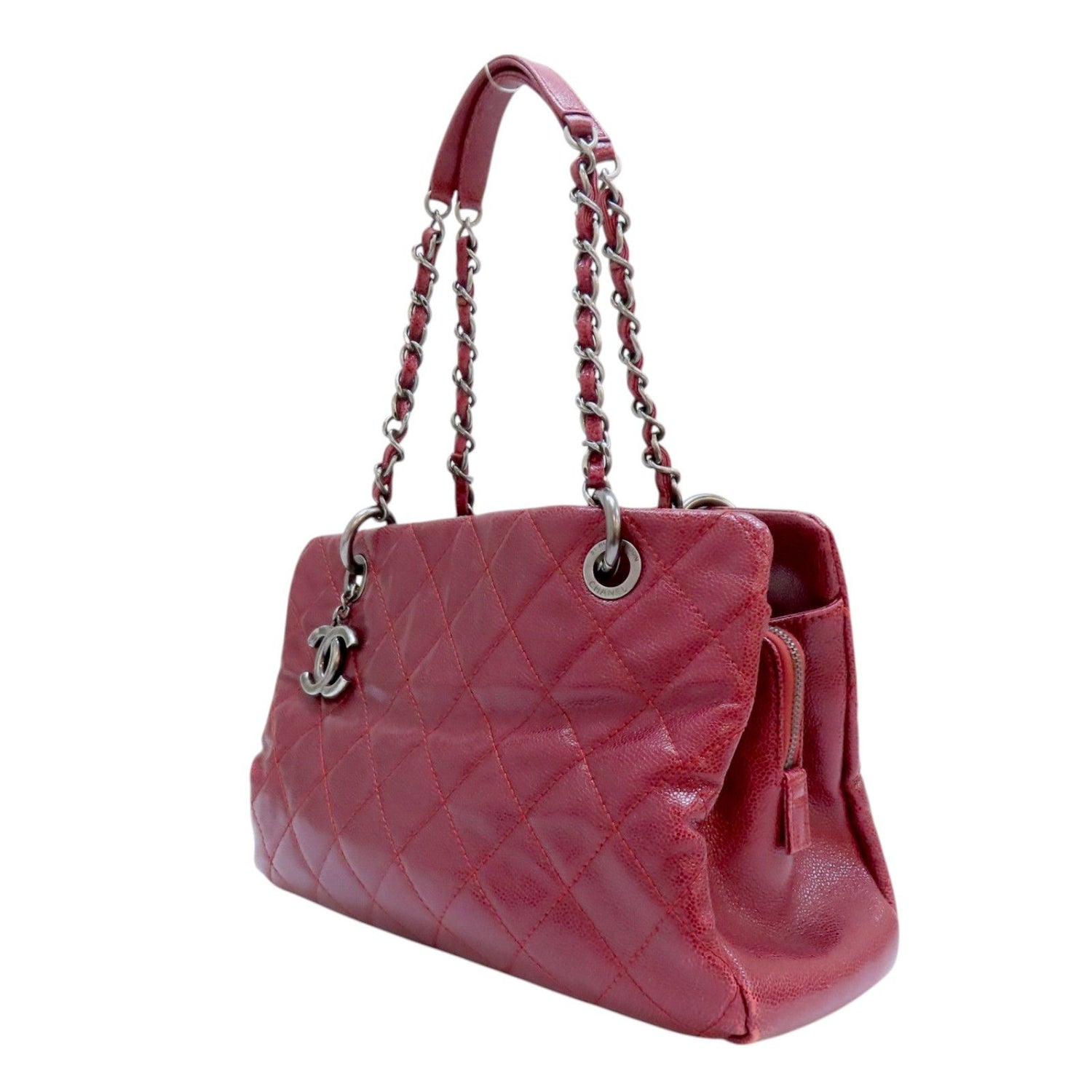 Chanel Matelasse Chain Shoulder Bag Calfskin Red