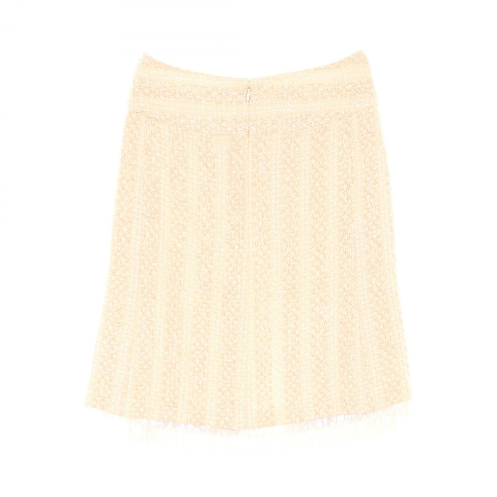 Chanel Beige Pink Skirt Silk Polyester P 23715w 03339