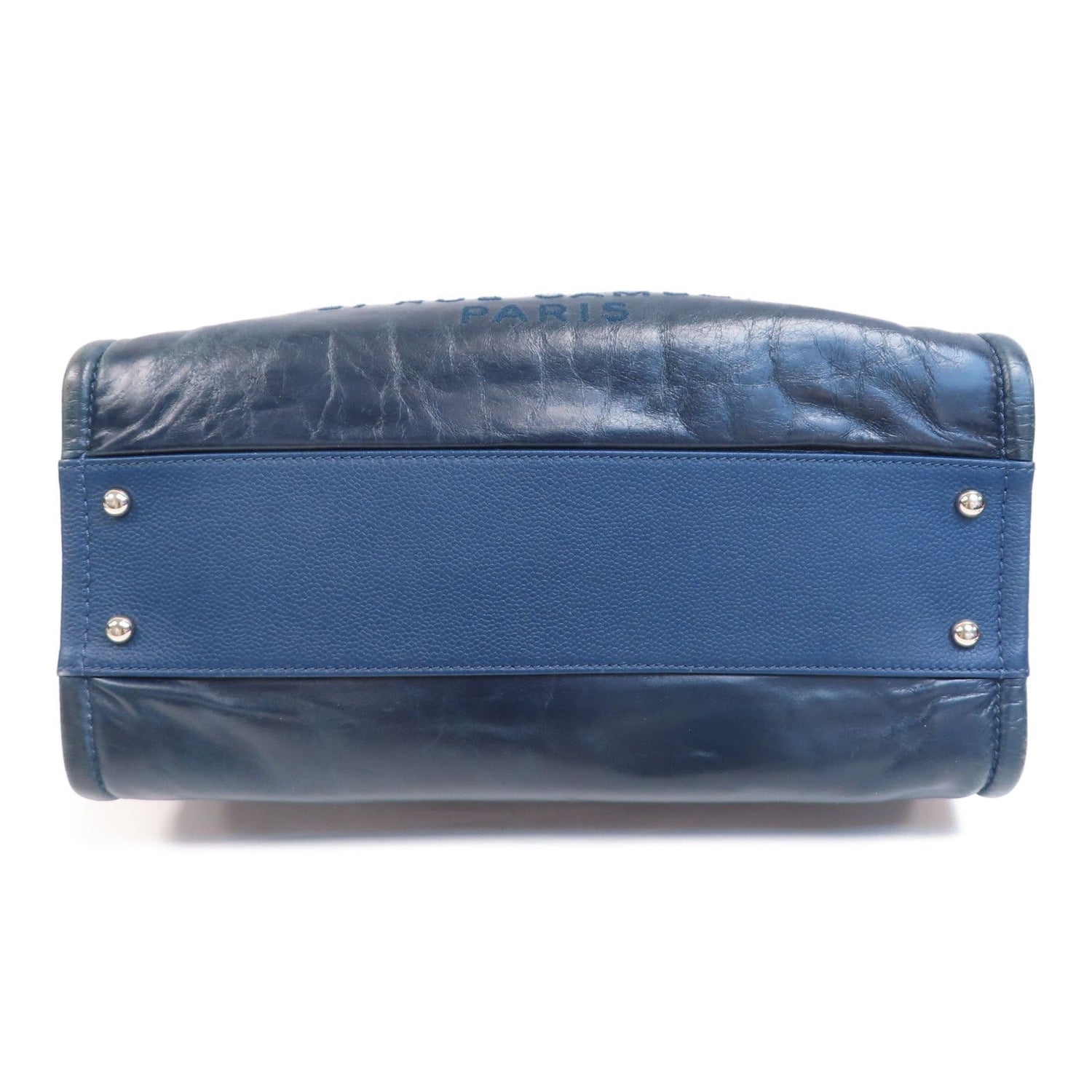 Chanel Blue Cowhide Leather Tote Ginpaku Hand-turned Bag Blue Tote Bag Calfskin (cowhide)