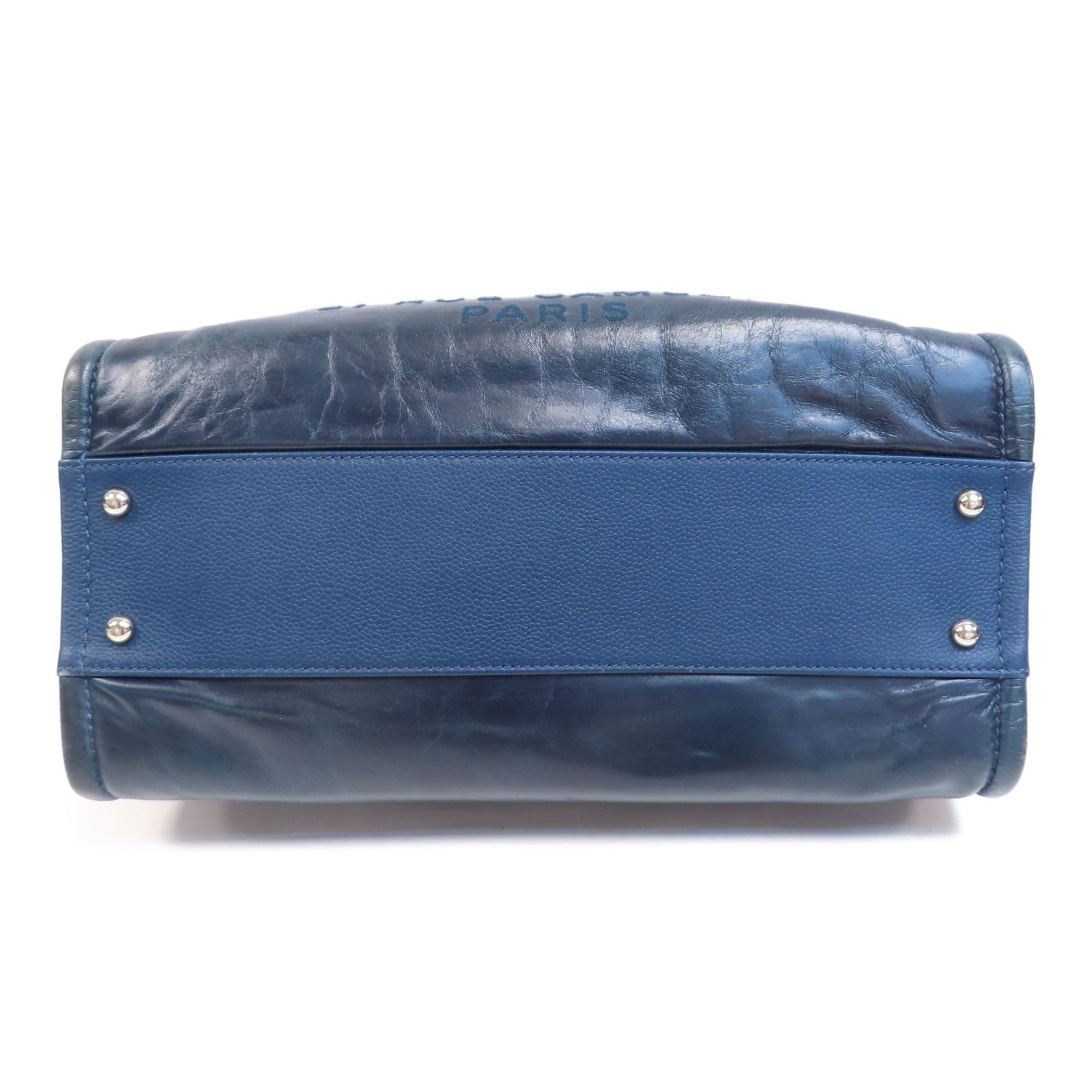 Chanel Blue Cowhide Leather Tote Ginpaku Hand-turned Bag Blue Tote Bag Calfskin (cowhide)