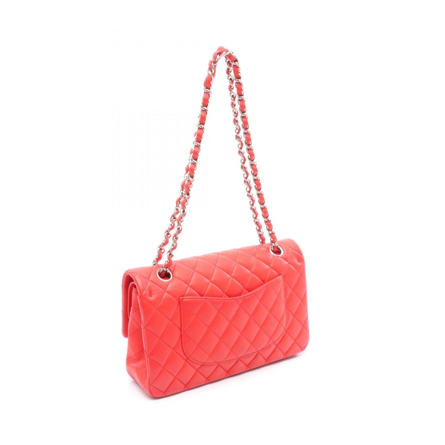 Chanel Red Matelasse W Flap Shoulder Bag Leather A 01112