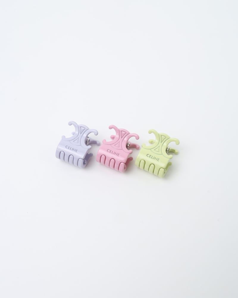 Celine Set Of 3 Triomphe Mini Steel Hair Claws