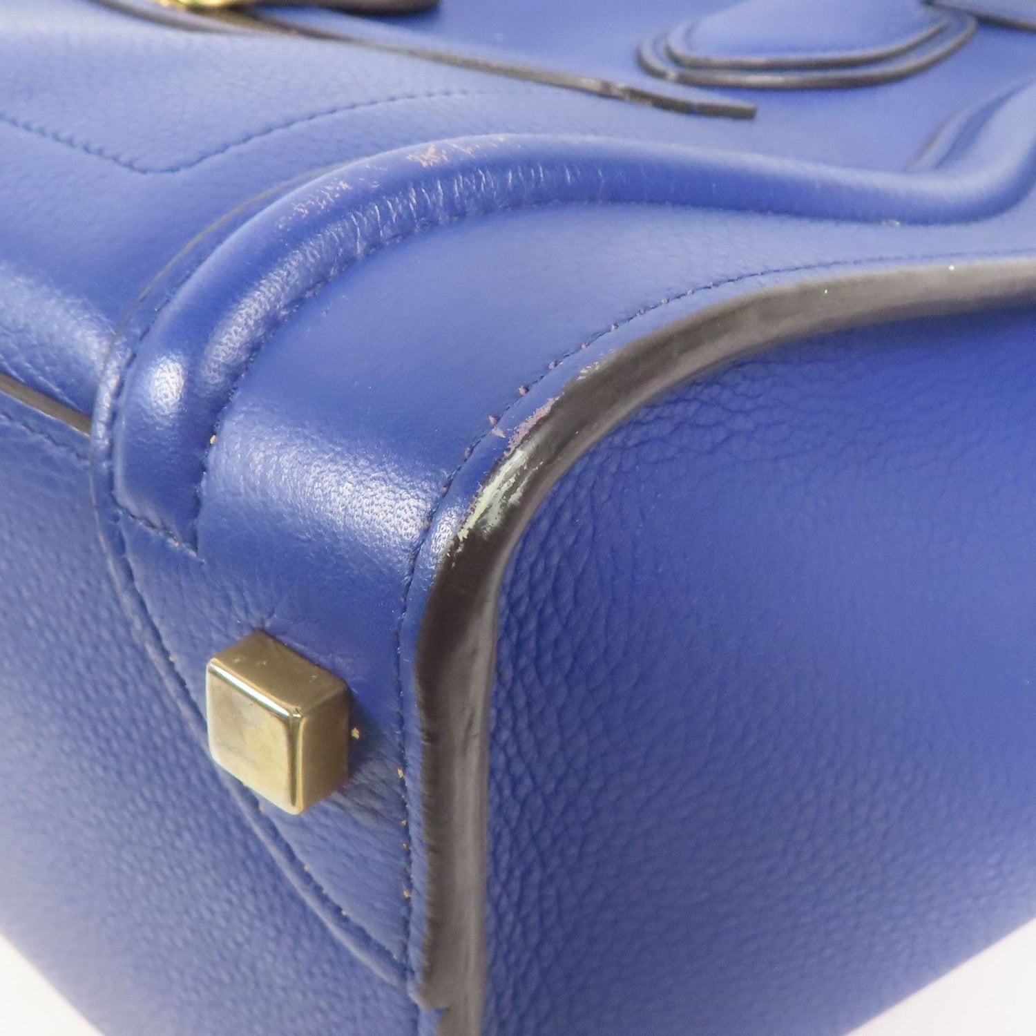 Celine Cowhide Leather Micro Luggage Golden Shoulder Back Bag Blue Calfskin (cowhide)