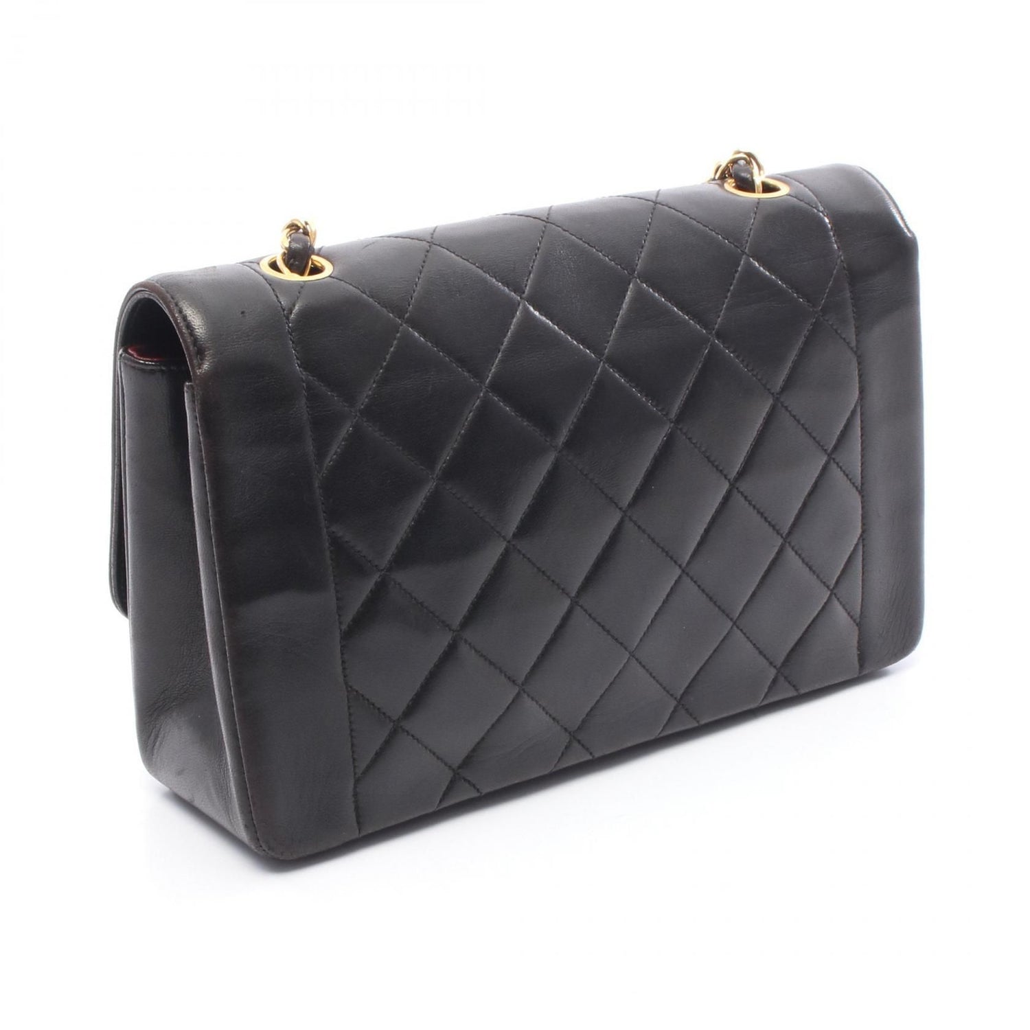Chanel Black Matelasse Diana Flap Shoulder Bag Lambskin (sheep Leather) A 01165