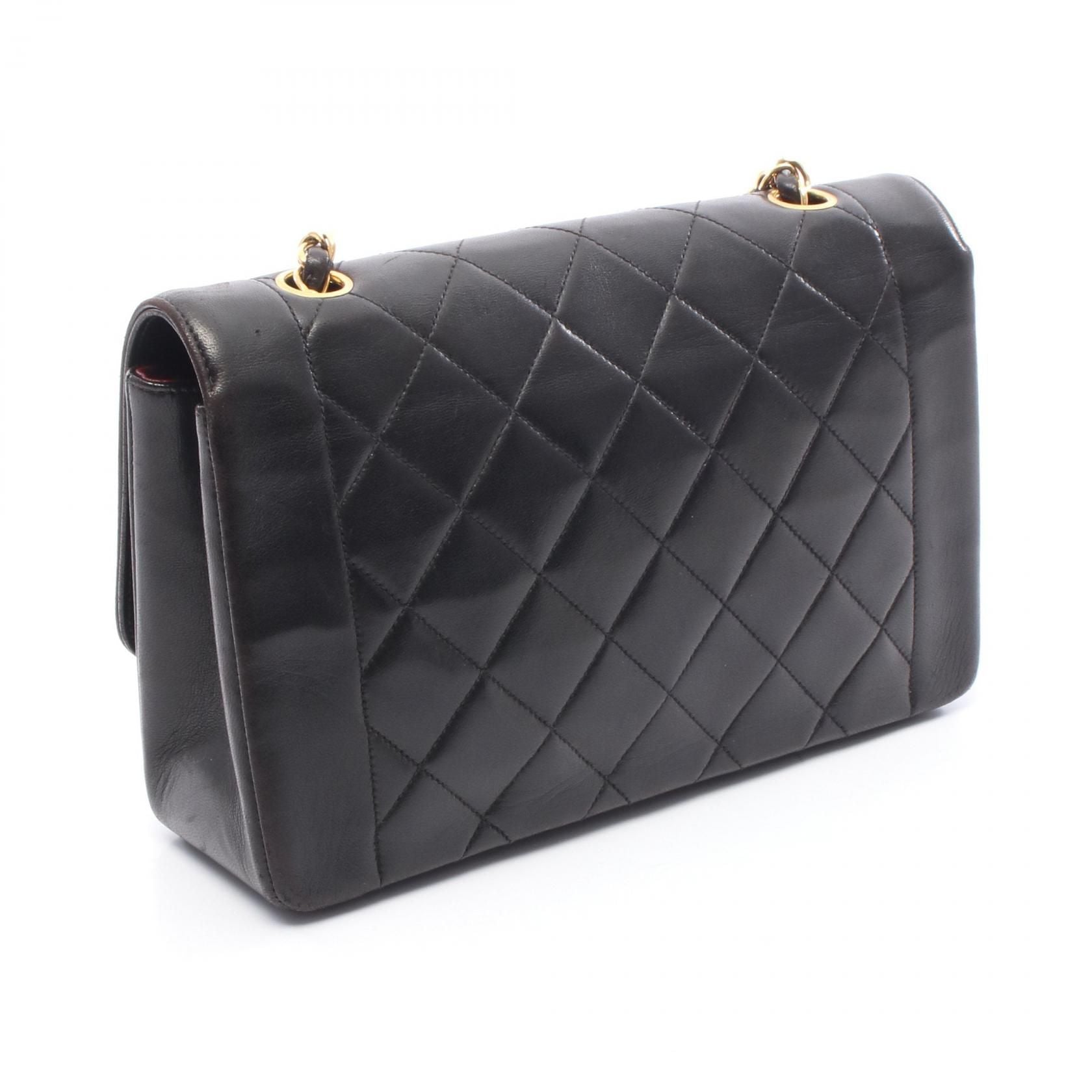 Chanel Black Matelasse Diana Flap Shoulder Bag Lambskin (sheep Leather) A 01165
