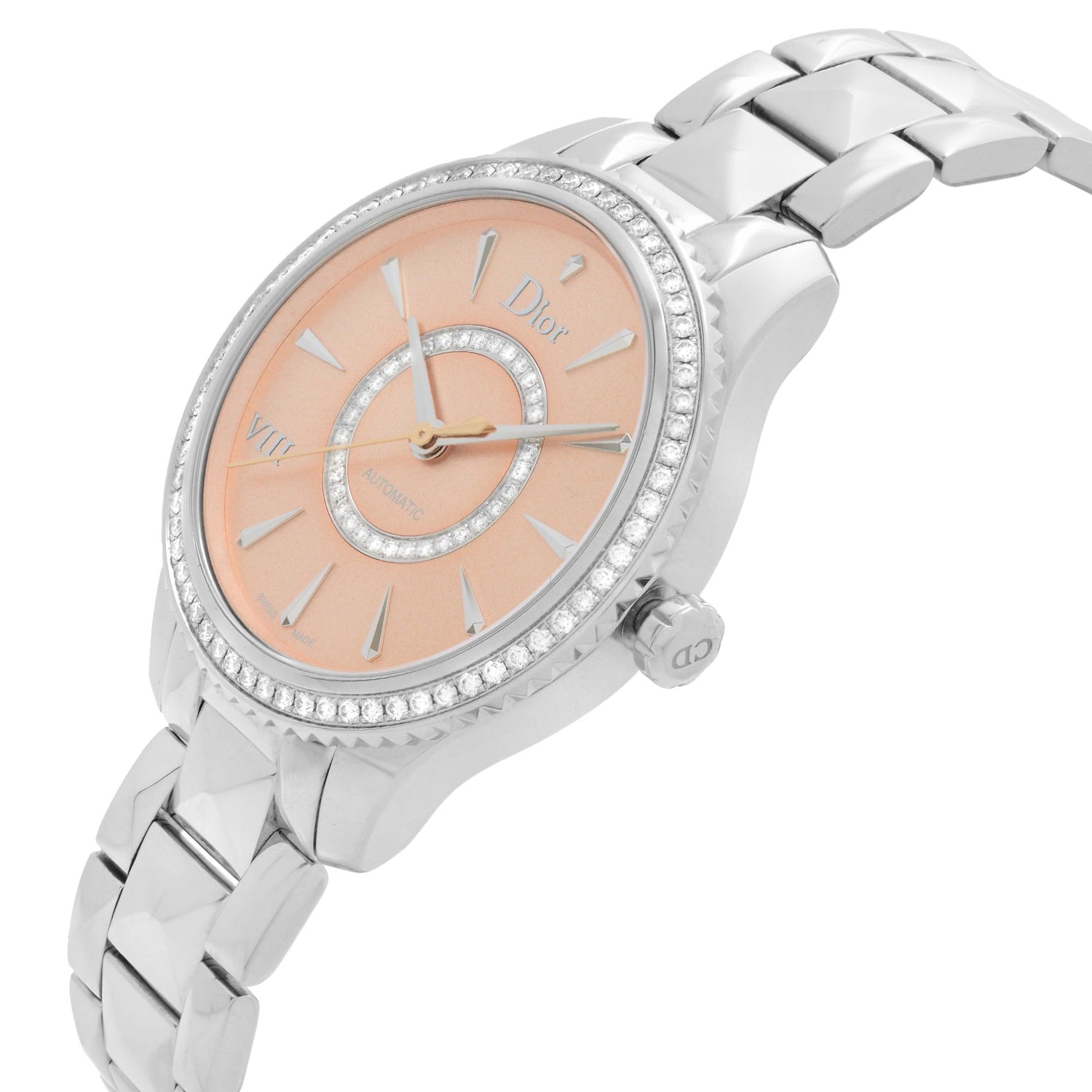 Christian Dior VIII Montaigne Steel Diamond Pink Dial Ladies Watch CD152510M002