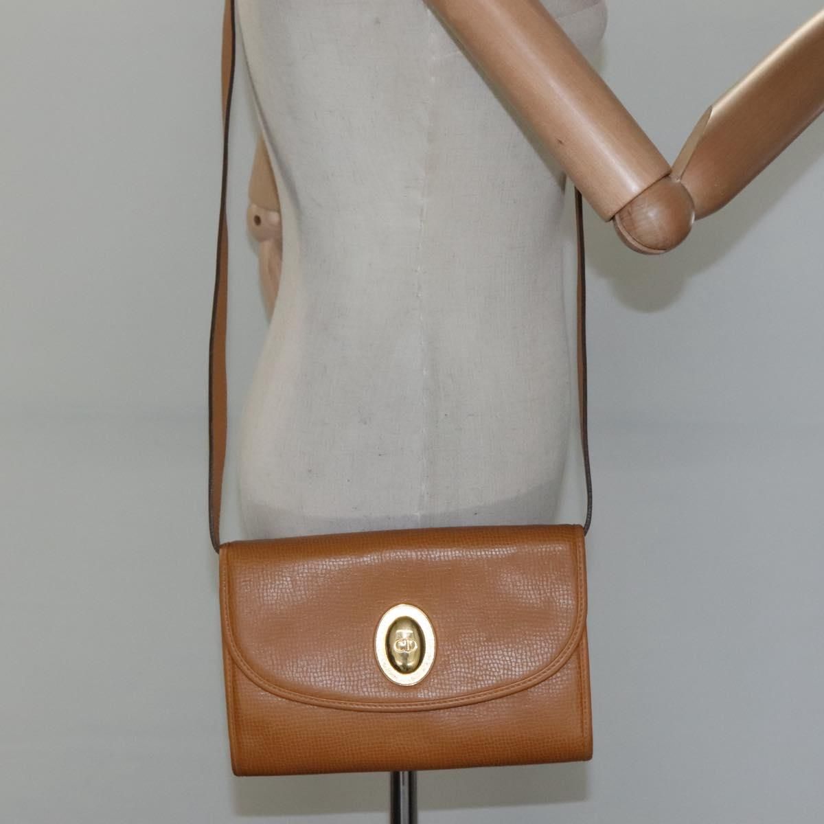 Christian Dior Shoulder Bag Leather Beige Auth
