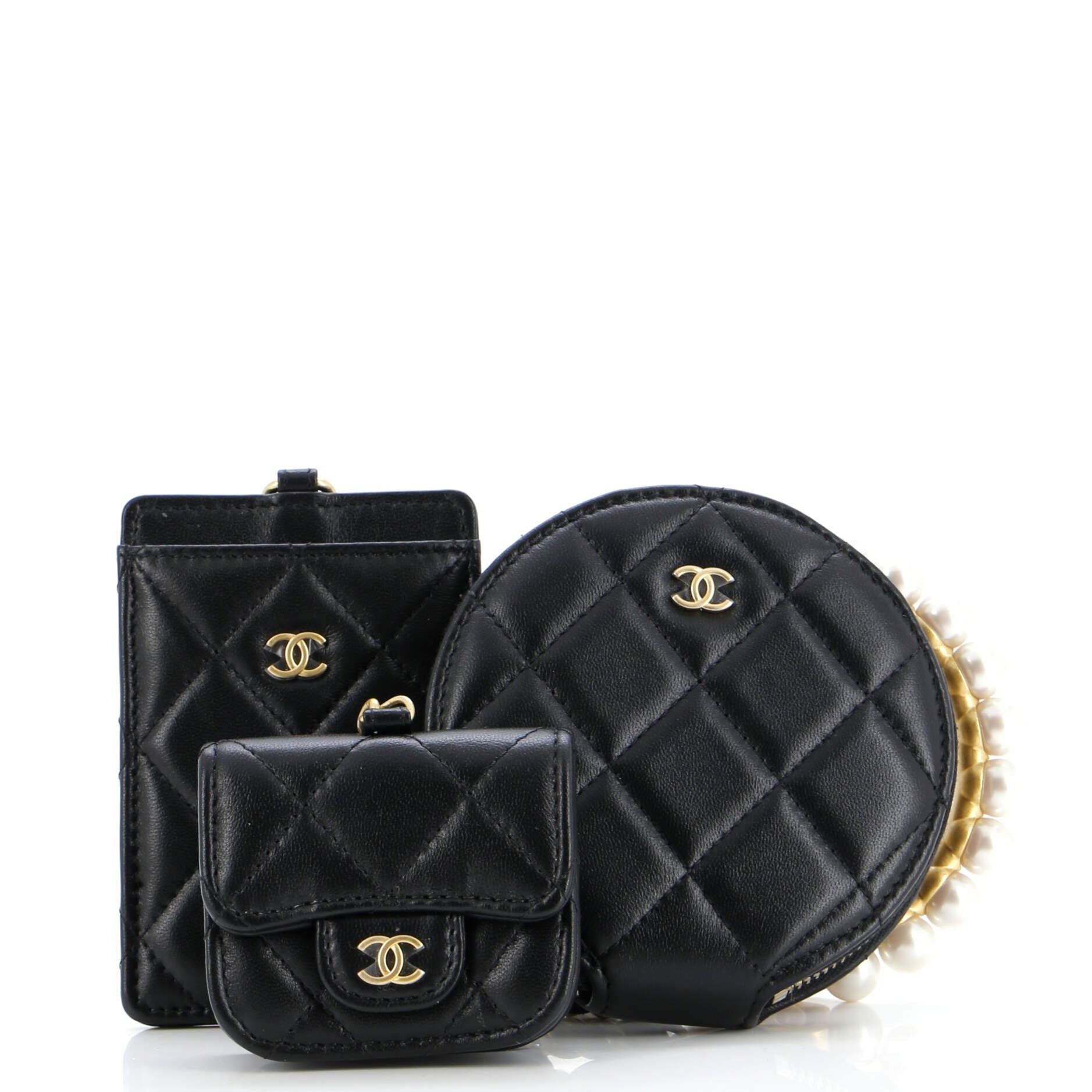 Chanel Pearl Crown Handle Multi-Pouches Quilted Lambskin