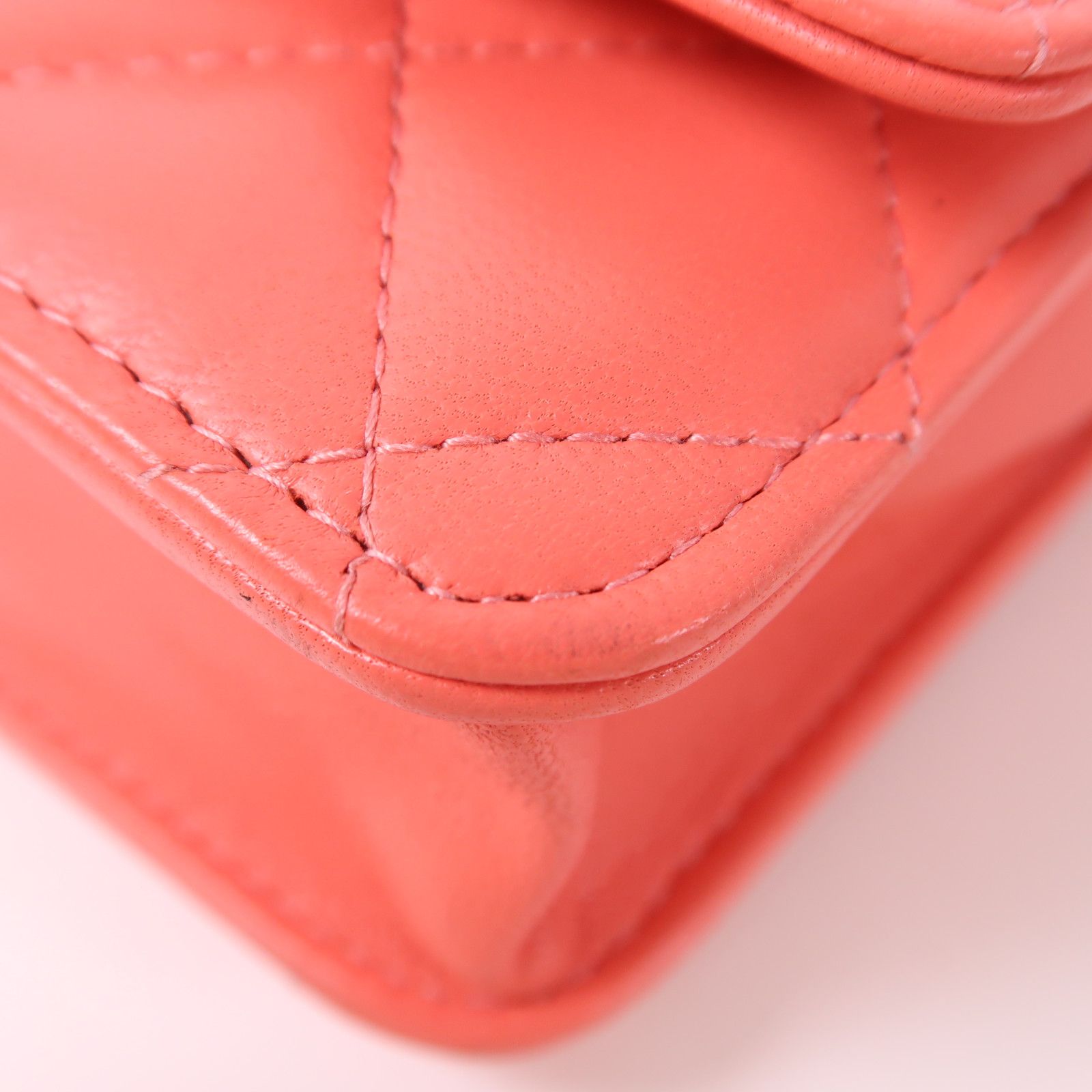 Chanel Pink Sheepskin Leather Woc Wallet On Chain Golden Cross Shoulder Back Bag Lambskin (sheep Leat
