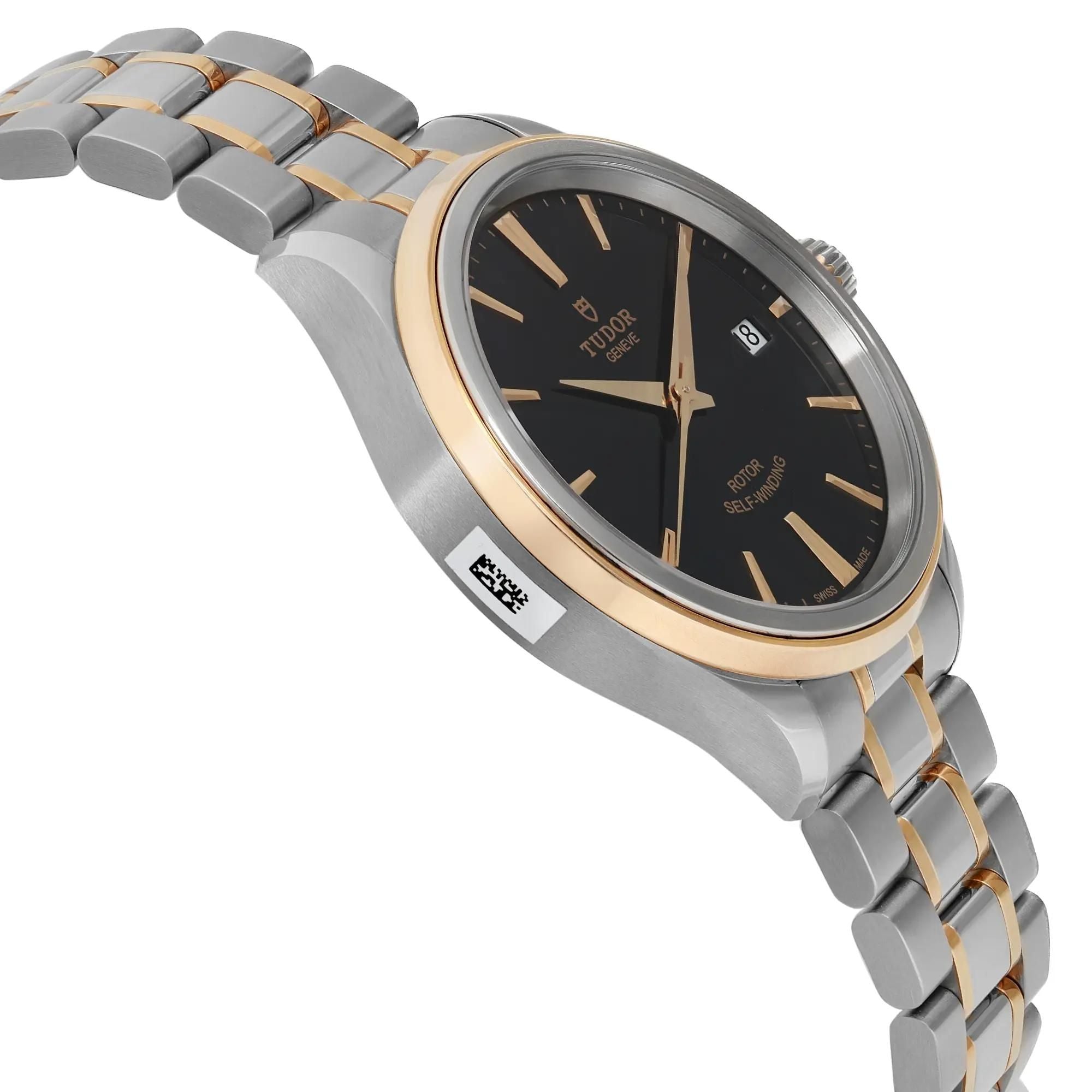 Tudor Style 38mm 18K Yellow Gold Steel Black Dial Automatic Watch 12503-0003