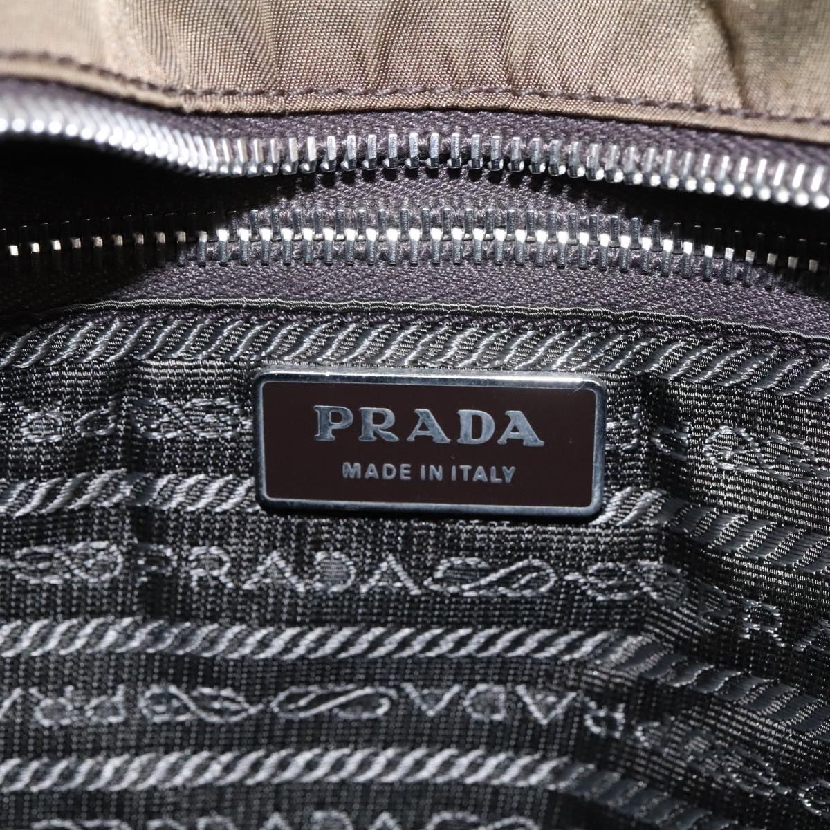 Prada Shoulder Bag Nylon Khaki Brown Silver Auth