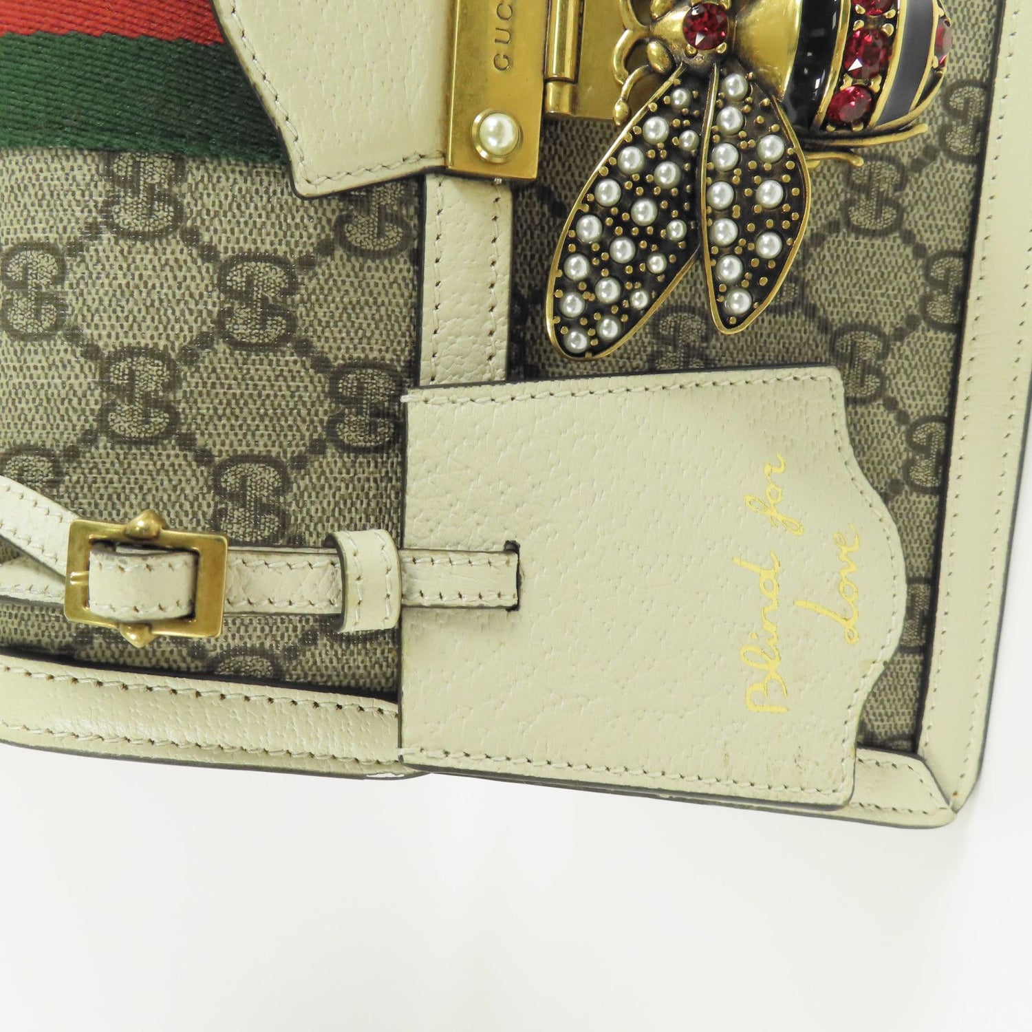 Gucci GG Supreme Monogram Small Queen Margaret Top Handle Bag Beige White