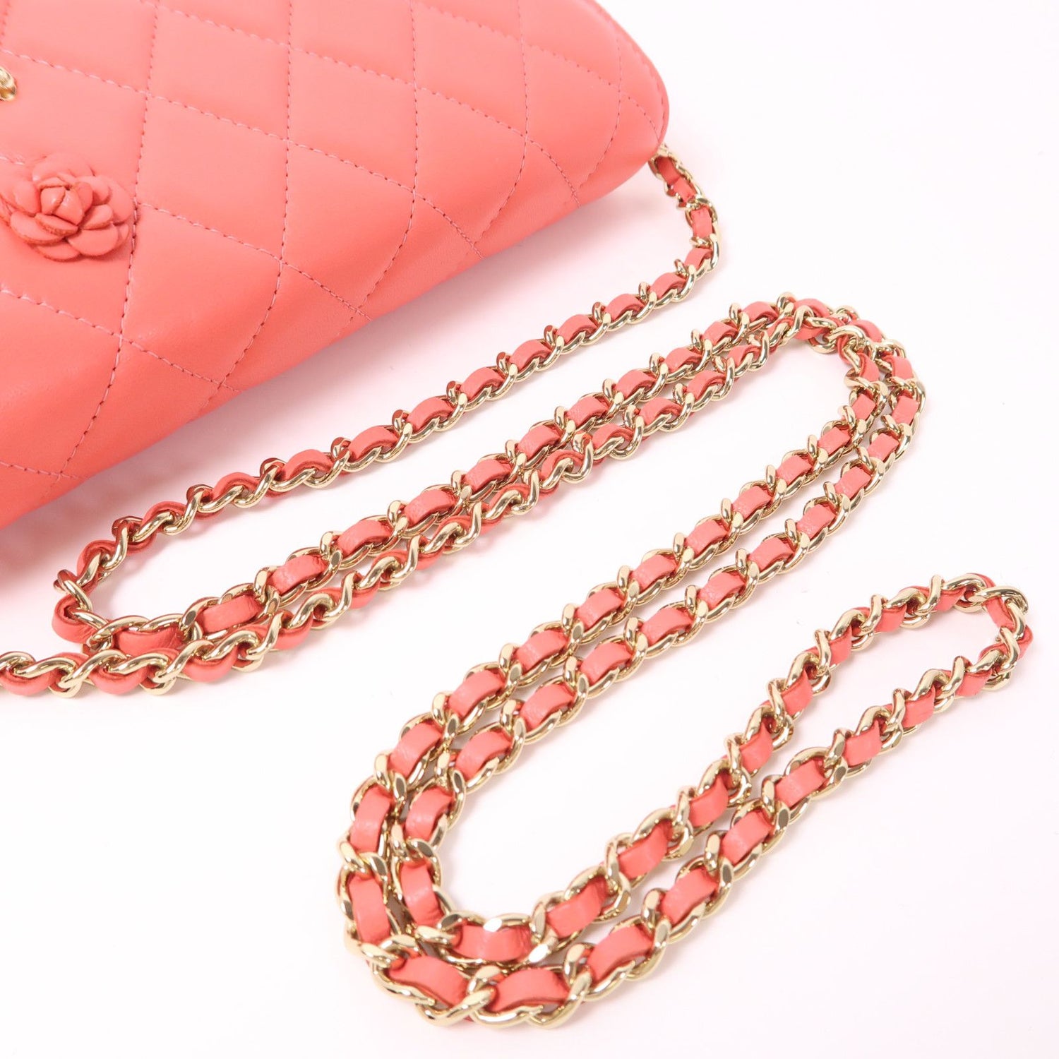 Chanel Pink Sheepskin Leather Woc Wallet On Chain Golden Cross Shoulder Back Bag Lambskin (sheep Leat