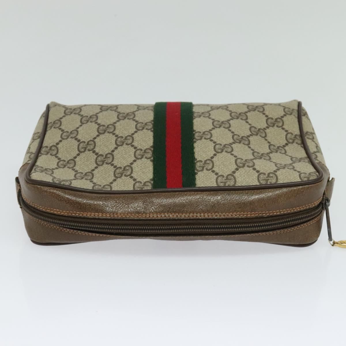 Gucci Gg Supreme Web Sherry Line Clutch Bag Pvc Beige Gold 84 01 012 Auth