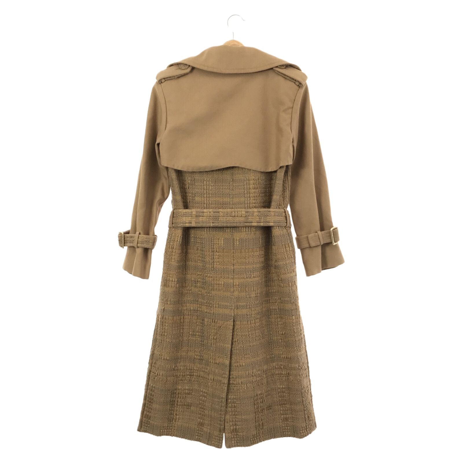 Chanel Belted Tweed Trench Coat Beige Wool 36