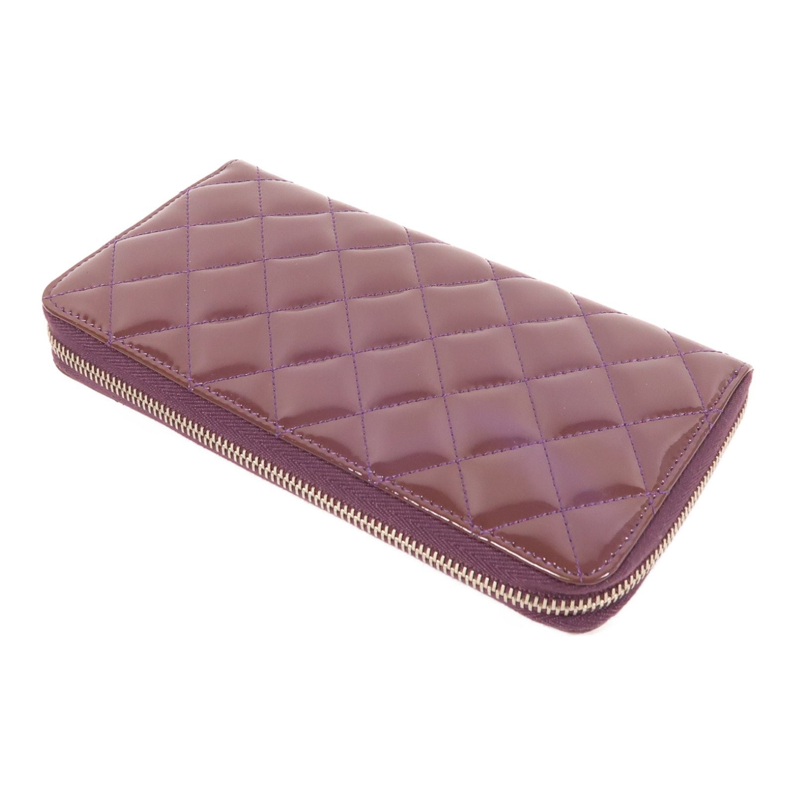 Chanel Purple Purple Enamel Lacquered Leather Long Wallet Silver Pocket Long Wallet Purple L-shaped Zipper Wallet Paten