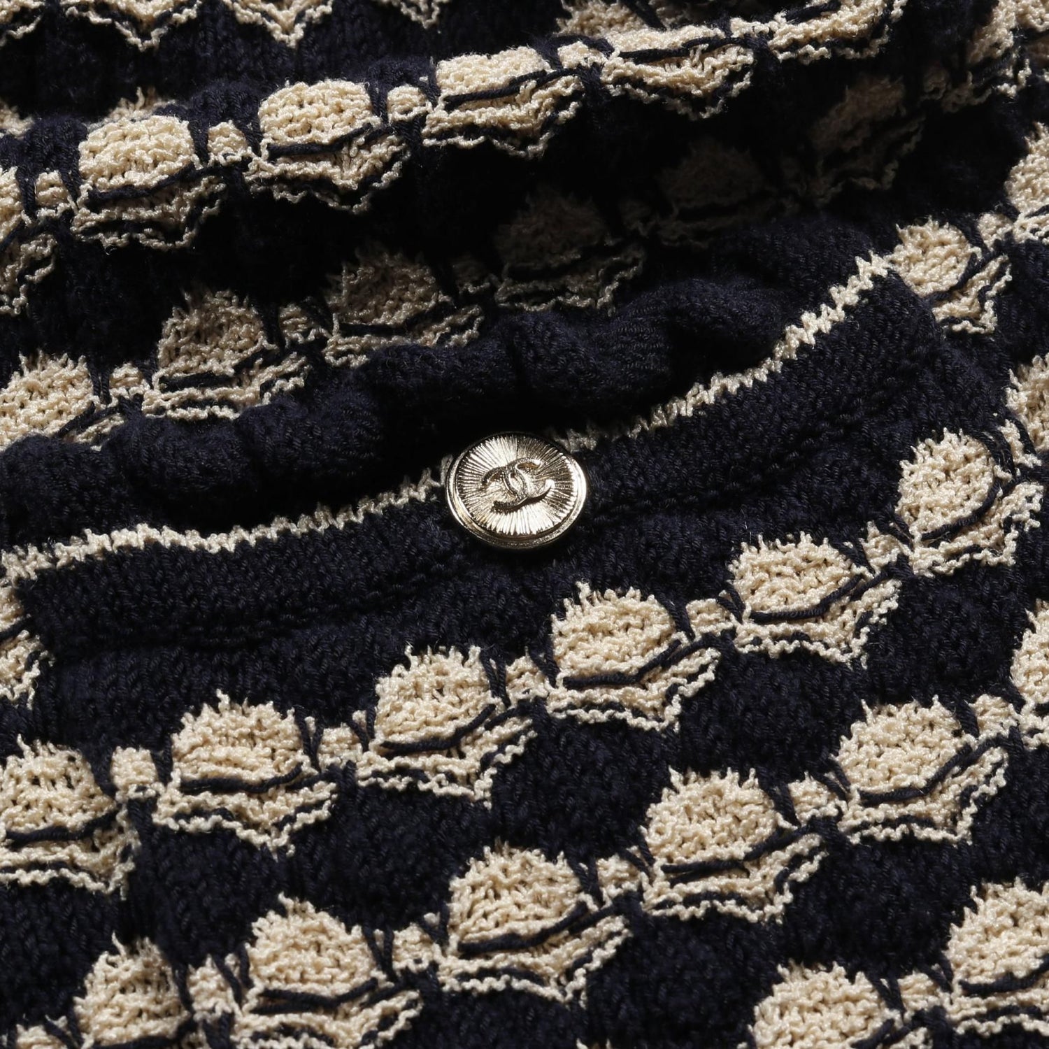 Chanel Navy Beige Coco Mark Button Dress Rayon Cotton Silk P 43366