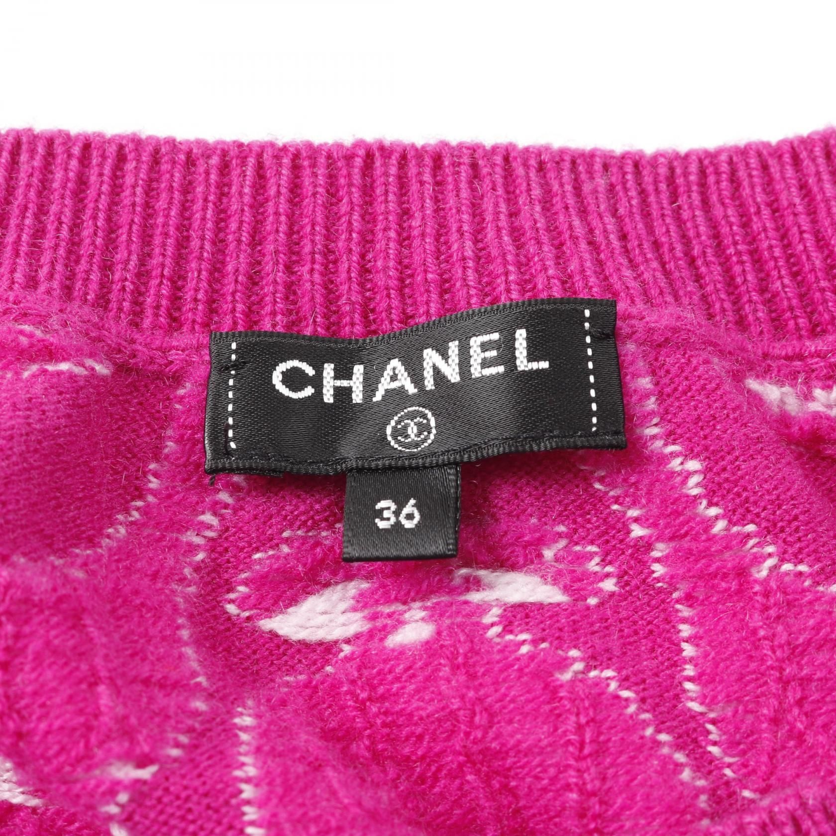 Chanel Purple White Coco Mark Knit Cashmere P 70436k 10043
