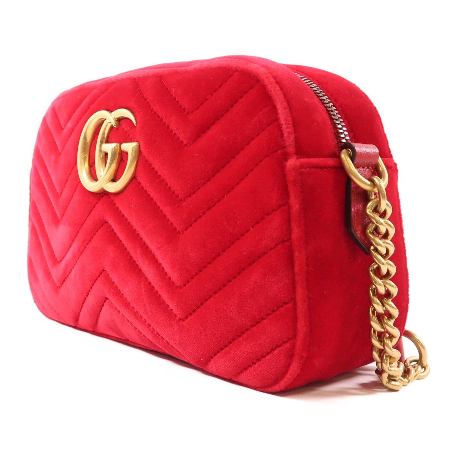 Gucci Velvet Matelasse Small GG Marmont Chain Shoulder Bag