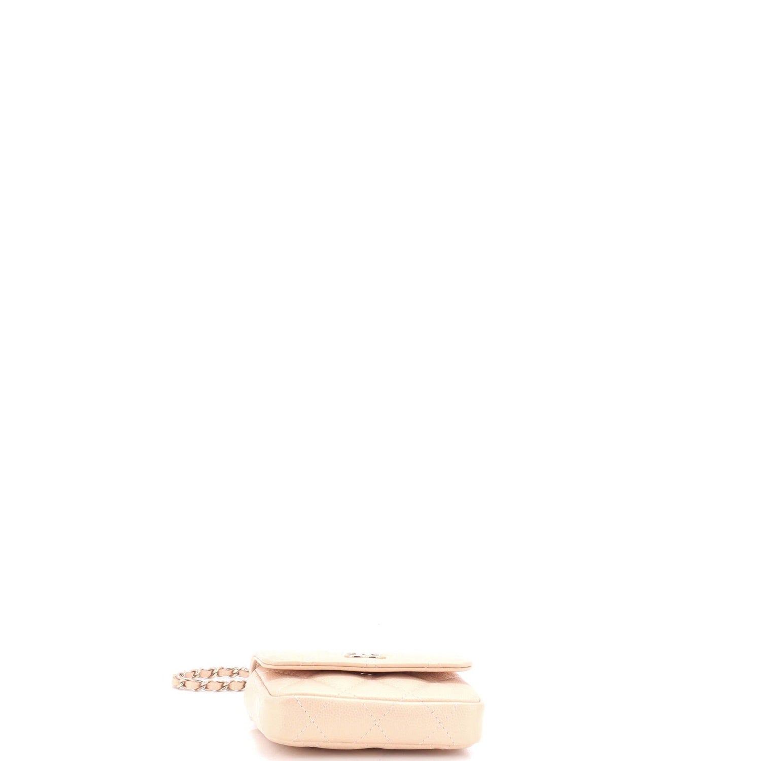 Chanel CC Pearl Coin Card Holder With Chain Quilted Iridescent Caviar
