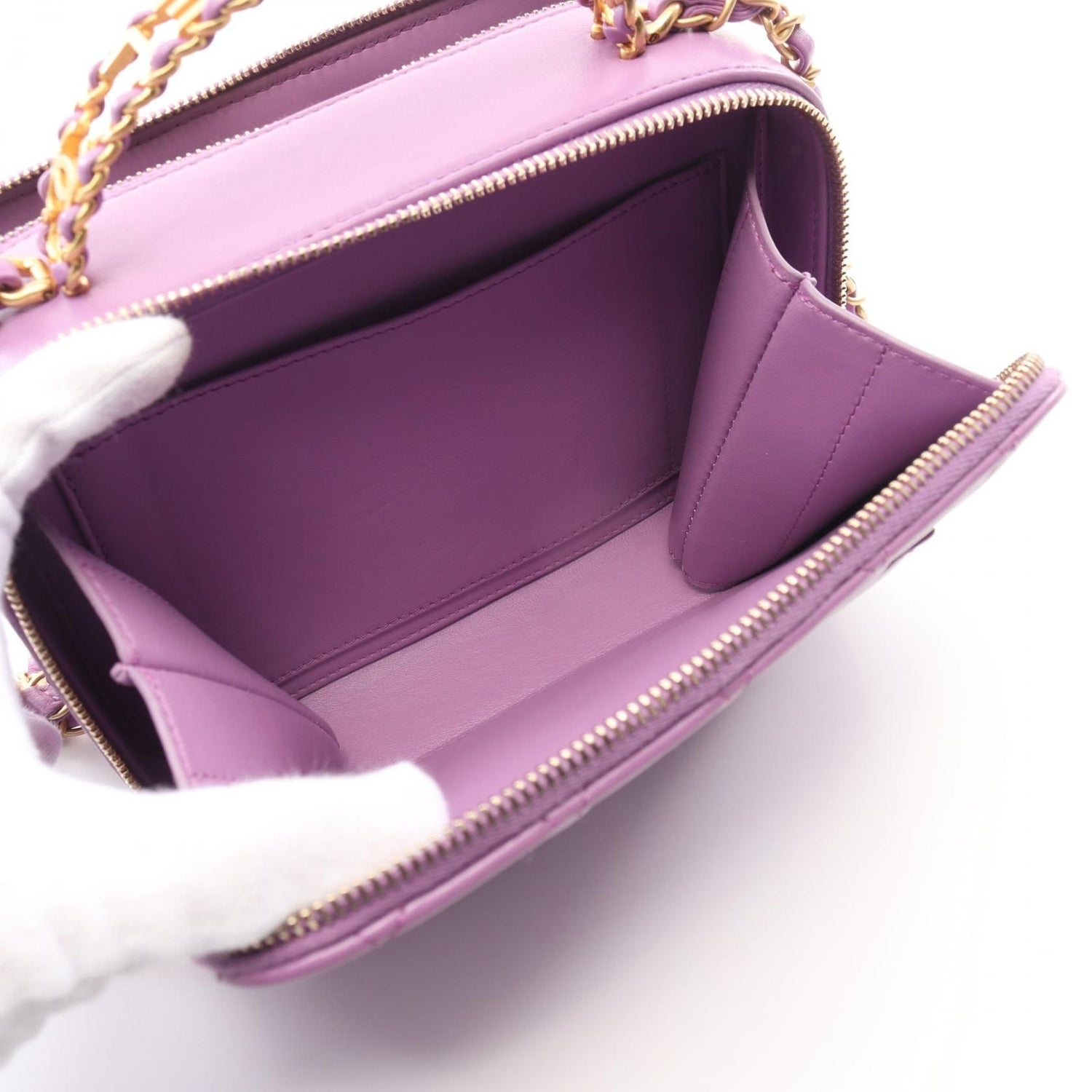 Chanel Purple Matelasse Handbag Lambskin (sheep Leather) As 3222