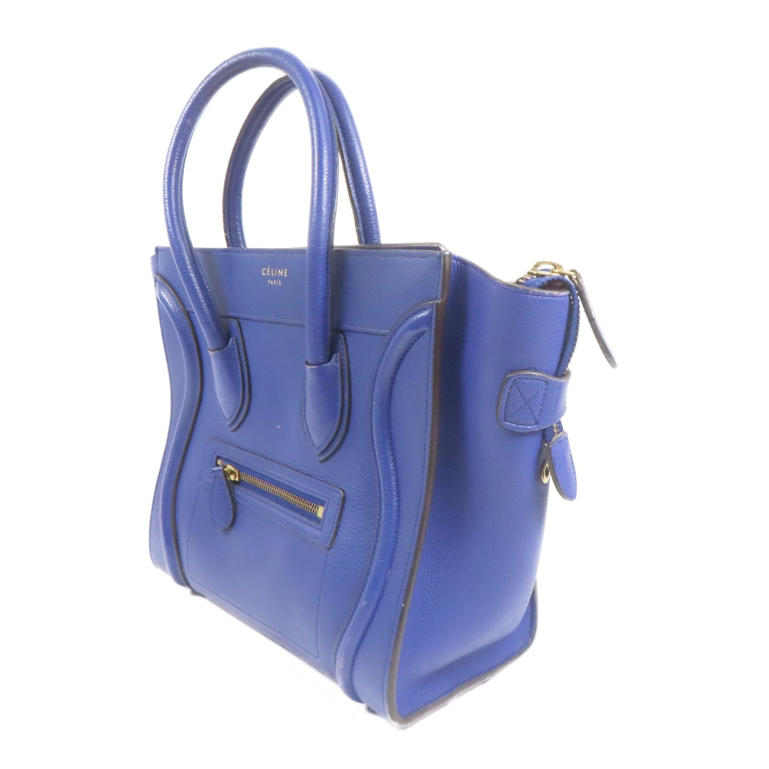 Celine Cowhide Leather Micro Luggage Golden Shoulder Back Bag Blue Calfskin (cowhide)
